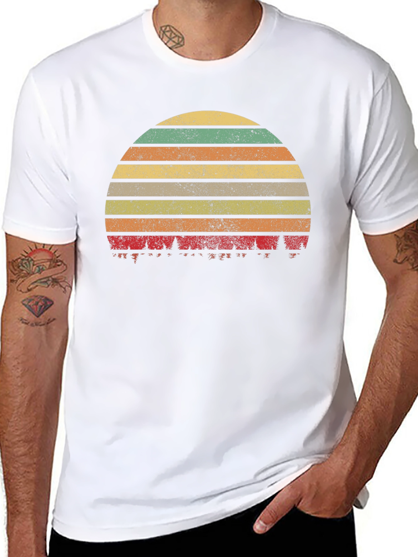 Retro Sunset Forest T-Shirt - Black