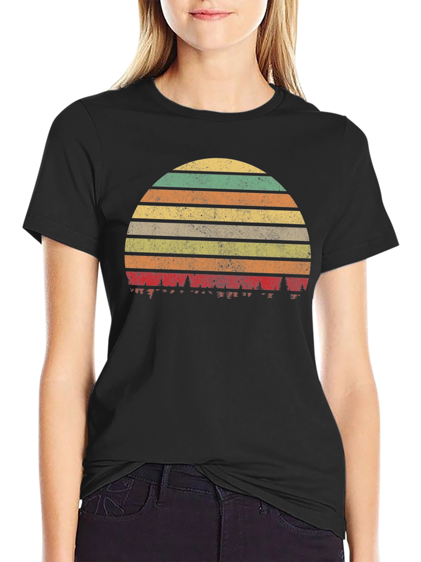 Retro Sunset Forest T-Shirt - Black