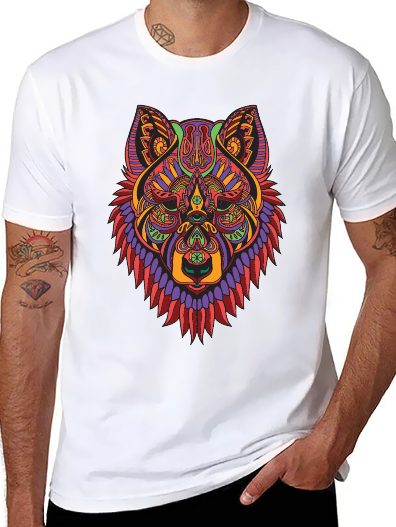 Psychedelic Wolf Graphic Tee - Mens Black T-Shirt