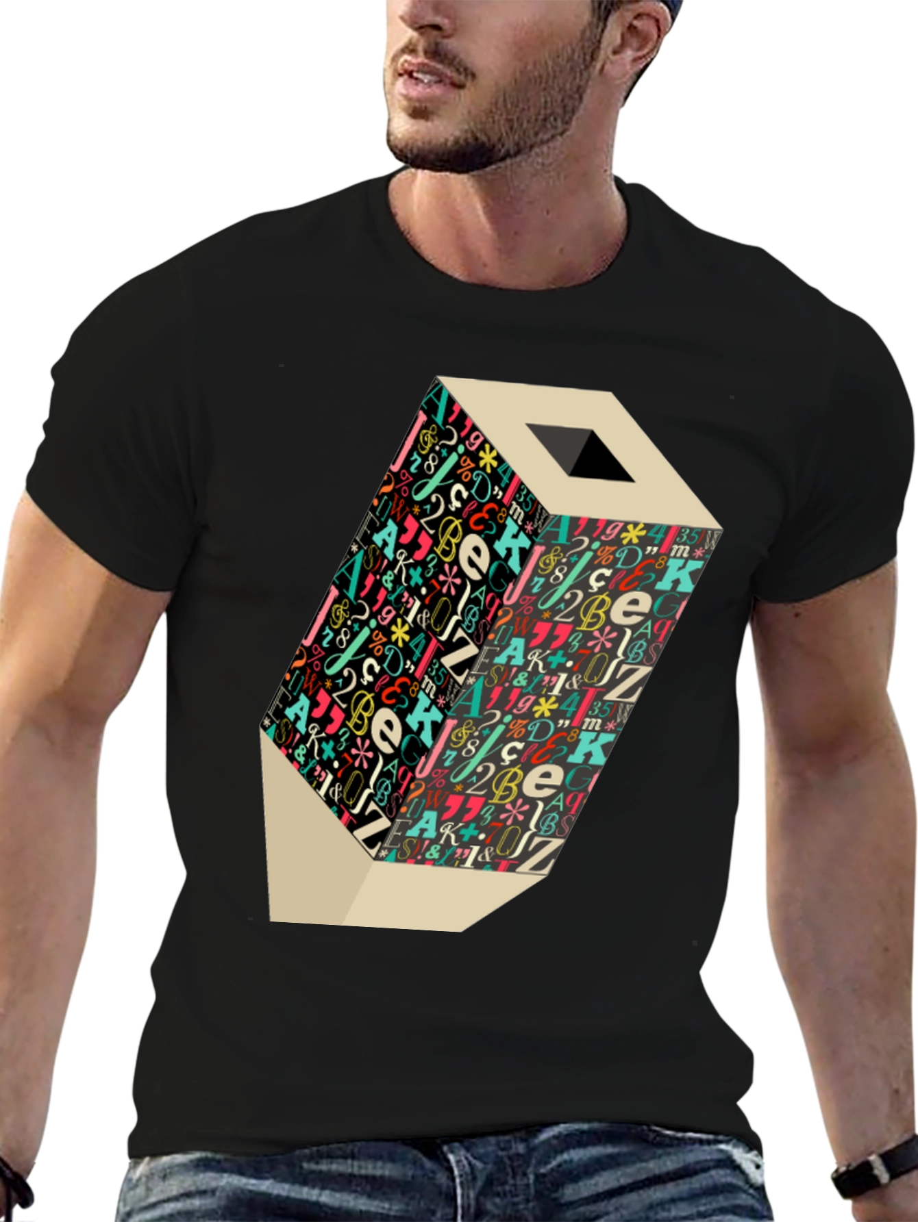 Artistic Graphic Tee: Lettered Pencil Design