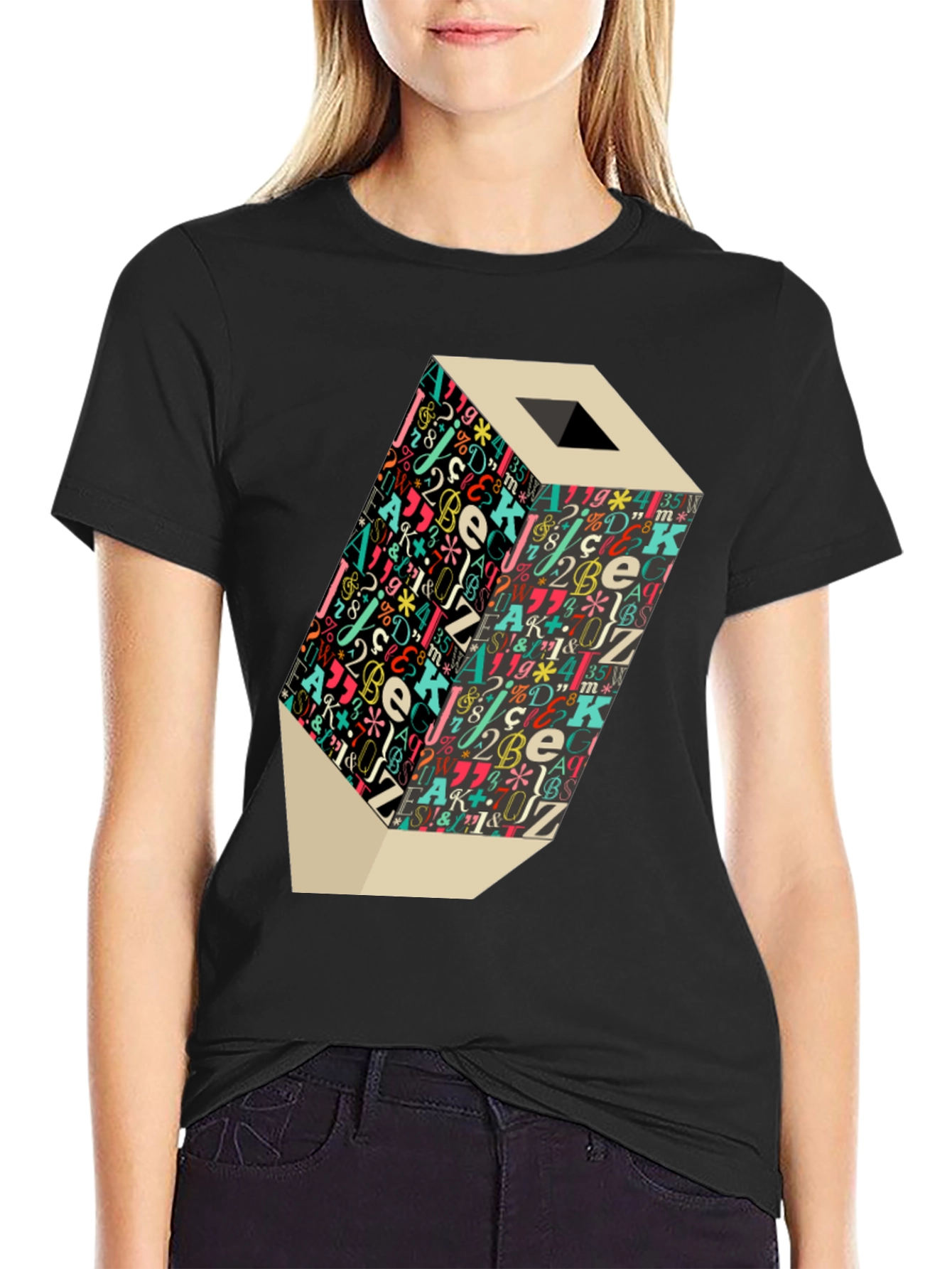 Artistic Graphic Tee: Lettered Pencil Design