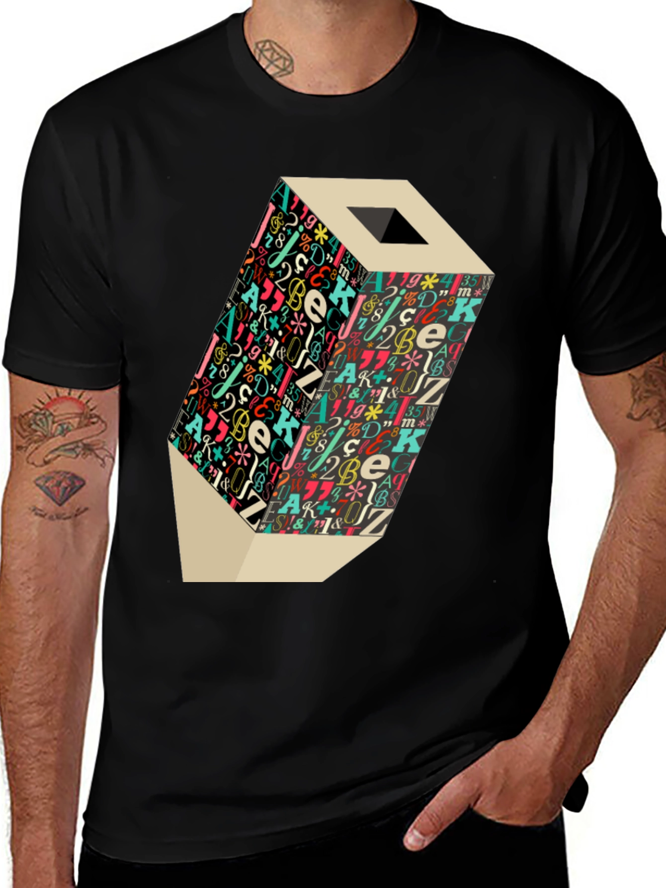 Artistic Graphic Tee: Lettered Pencil Design