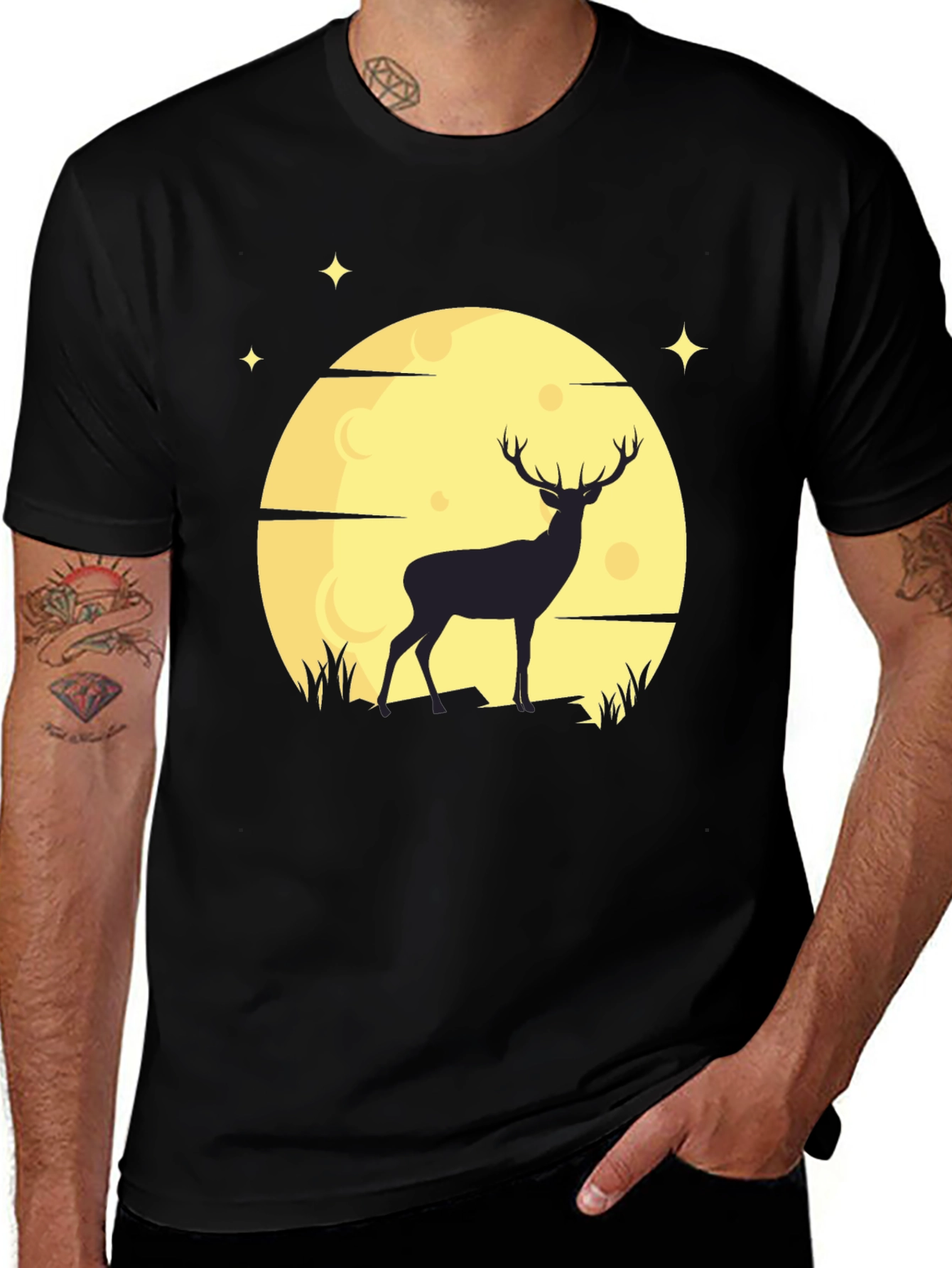 Deer Moon Graphic T-Shirt - Mens Black Tee