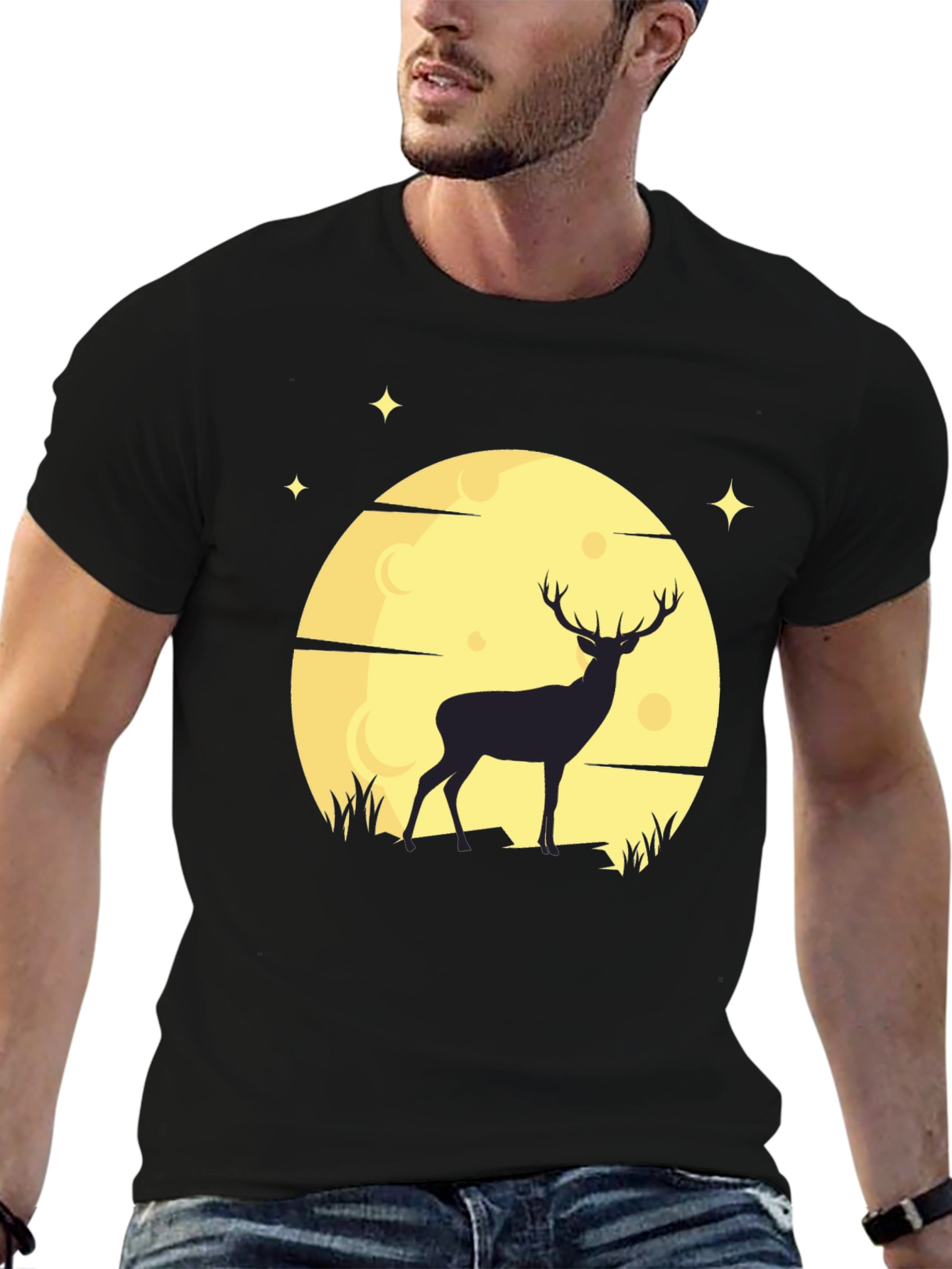 Deer Moon Graphic T-Shirt - Mens Black Tee