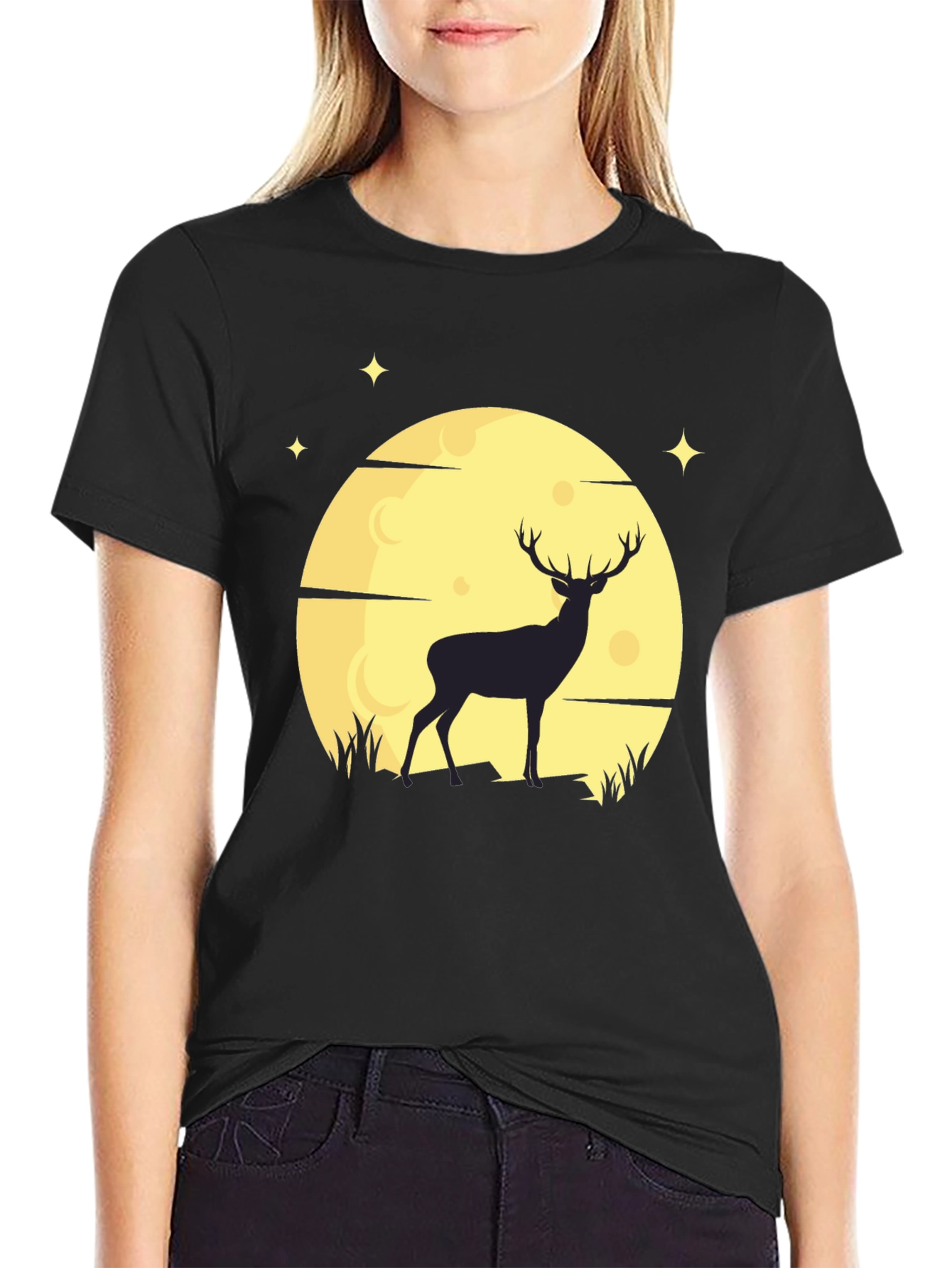 Deer Moon Graphic T-Shirt - Mens Black Tee