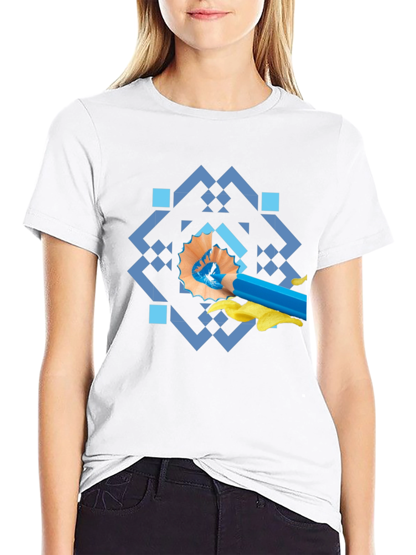 Artistic Blue Pencil Graphic Tee