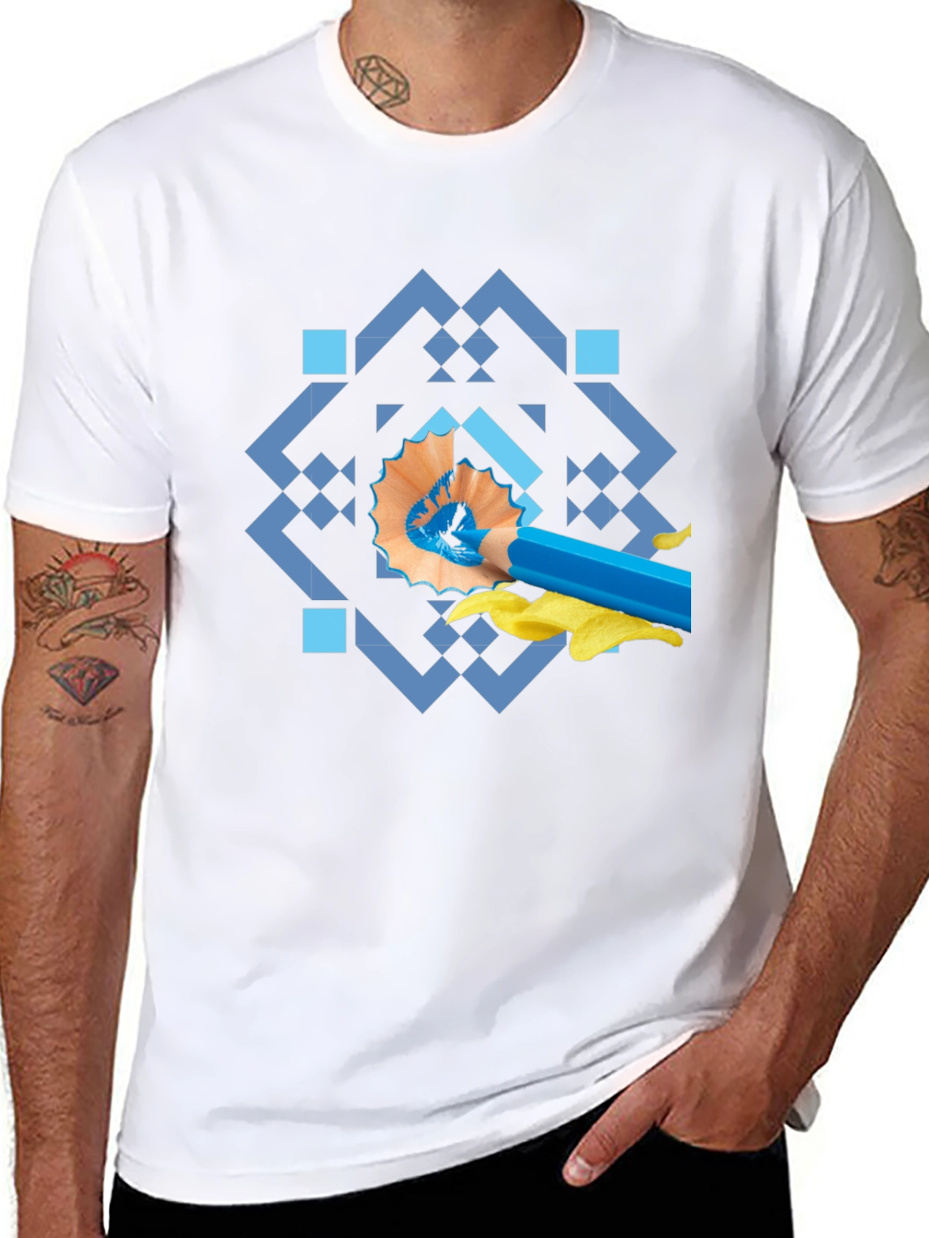 Artistic Blue Pencil Graphic Tee