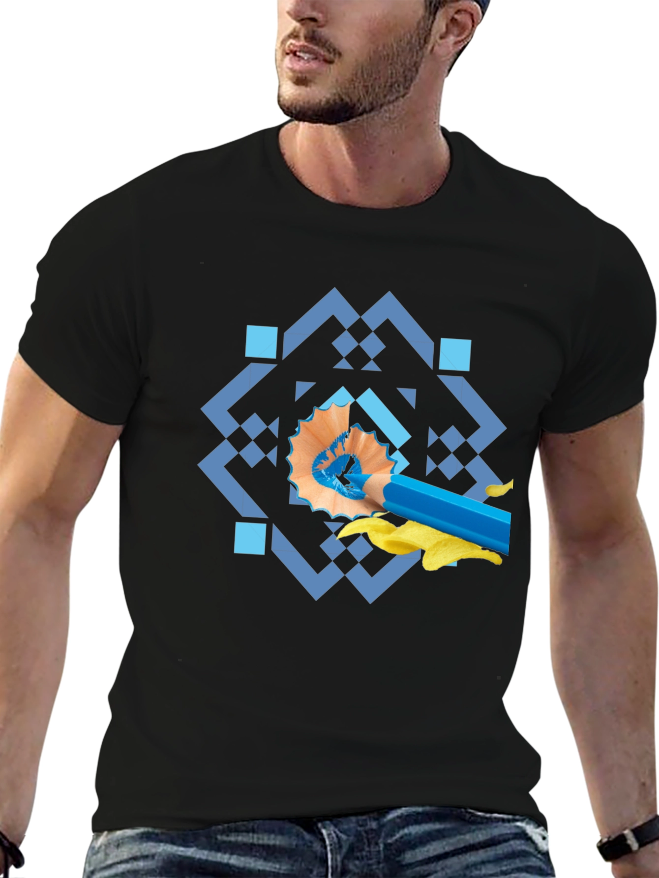 Artistic Blue Pencil Graphic Tee