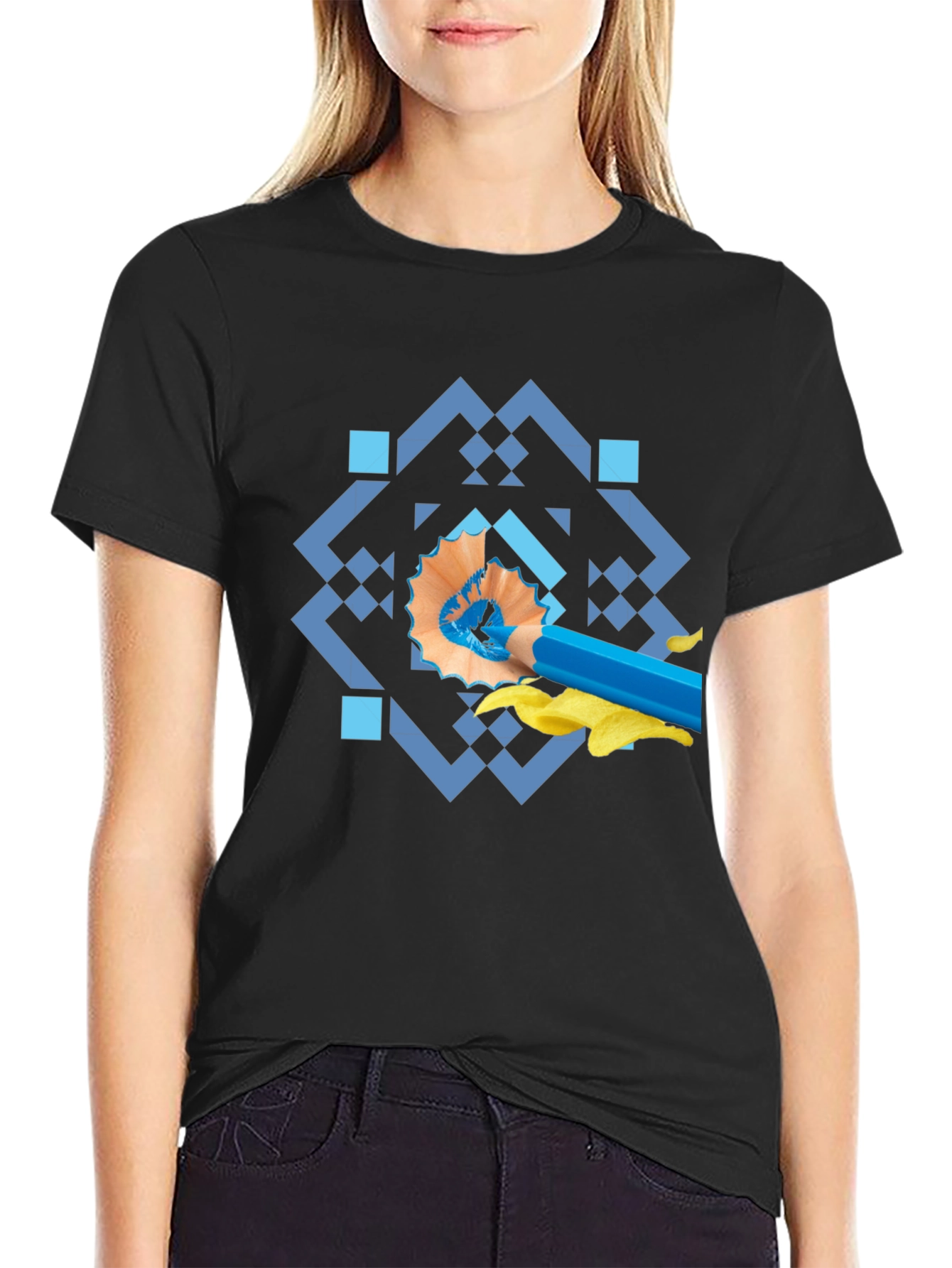 Artistic Blue Pencil Graphic Tee