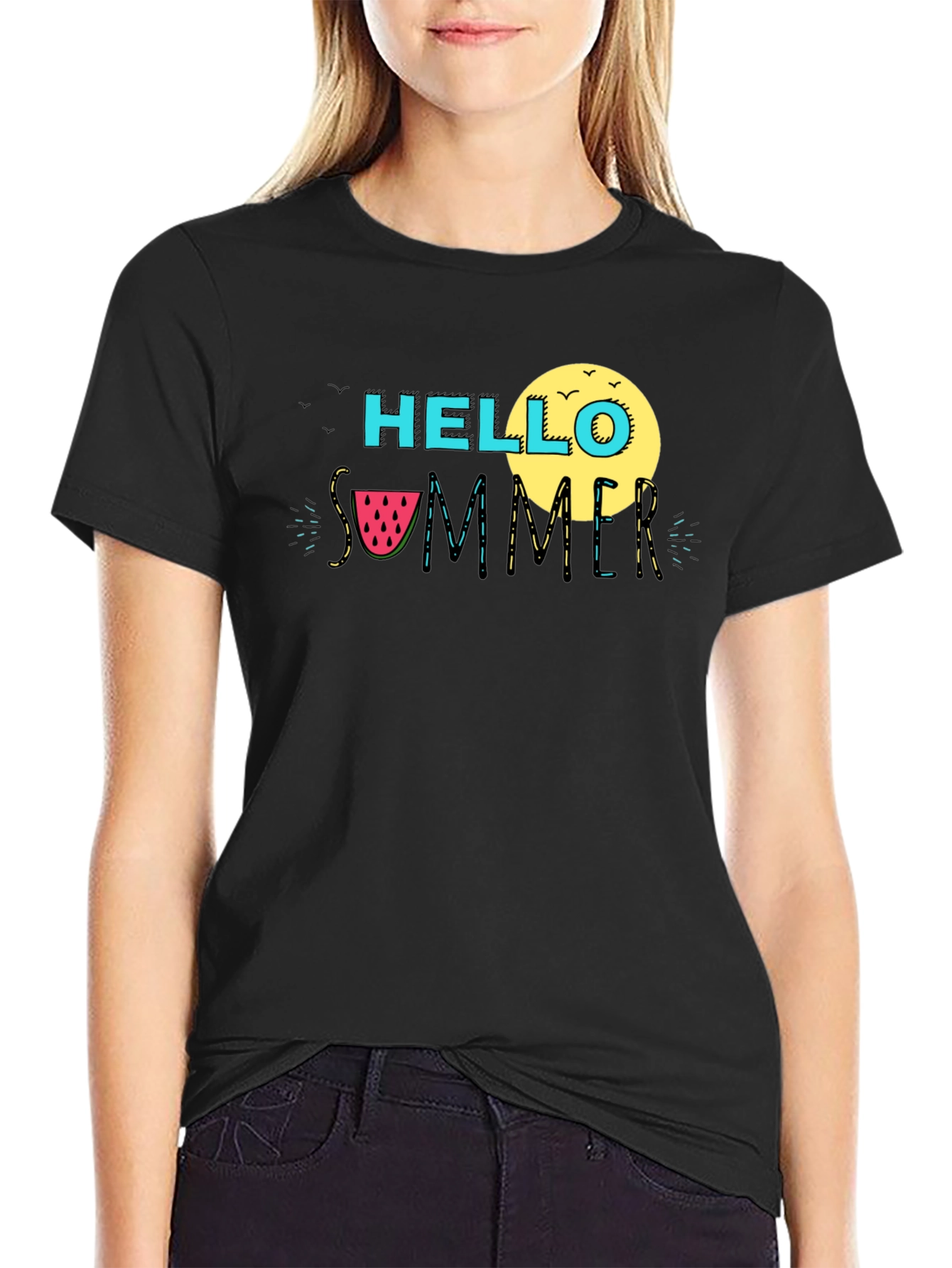 Hello Summer Black Graphic T-Shirt