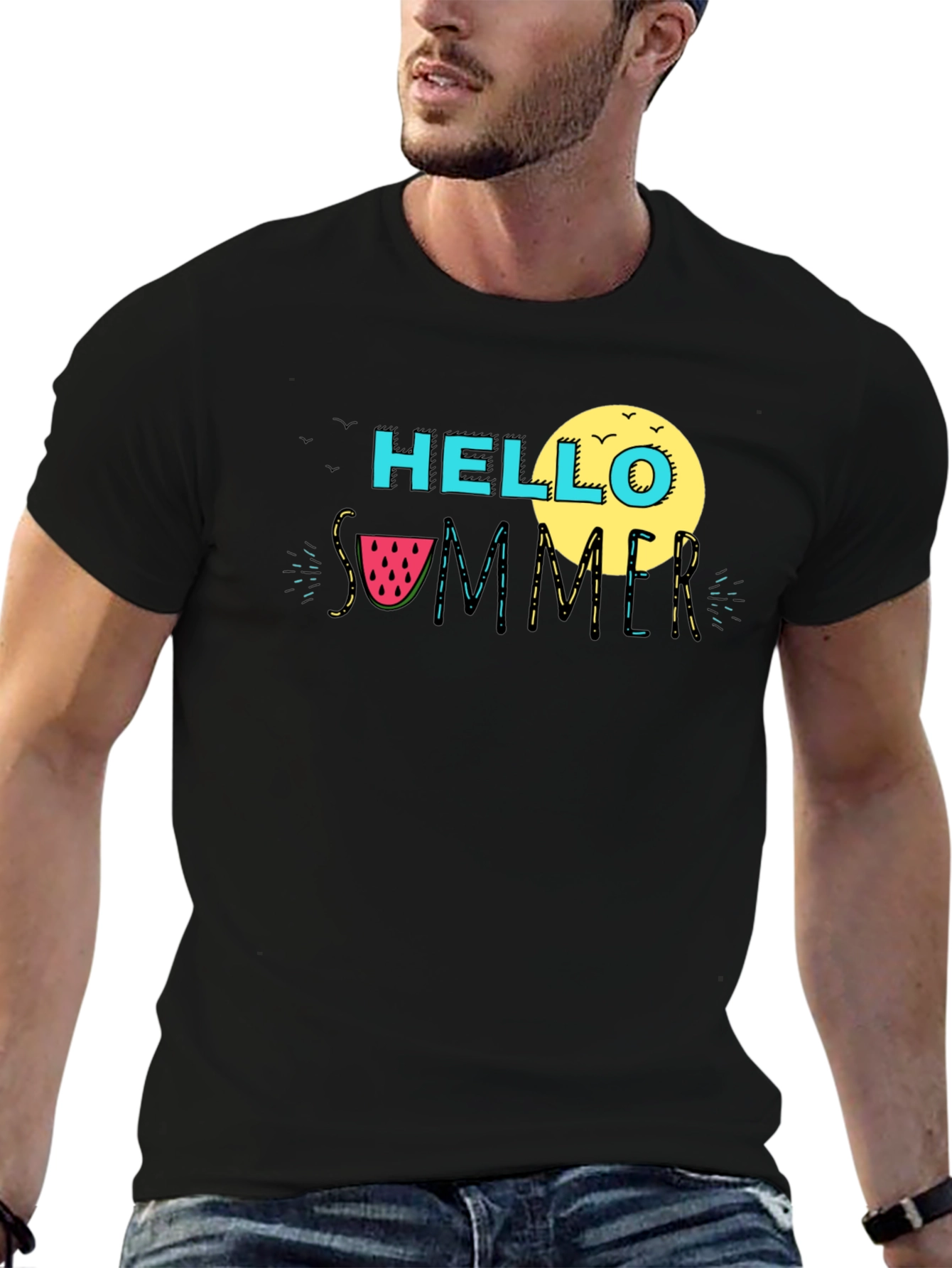 Hello Summer Black Graphic T-Shirt