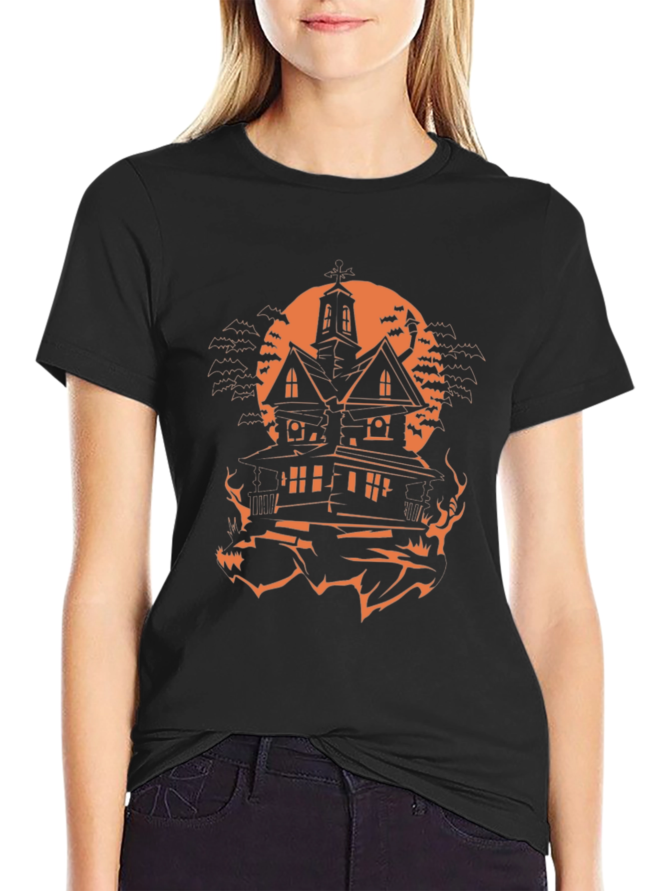 Halloween Haunted House Graphic Tee - Spooky Season