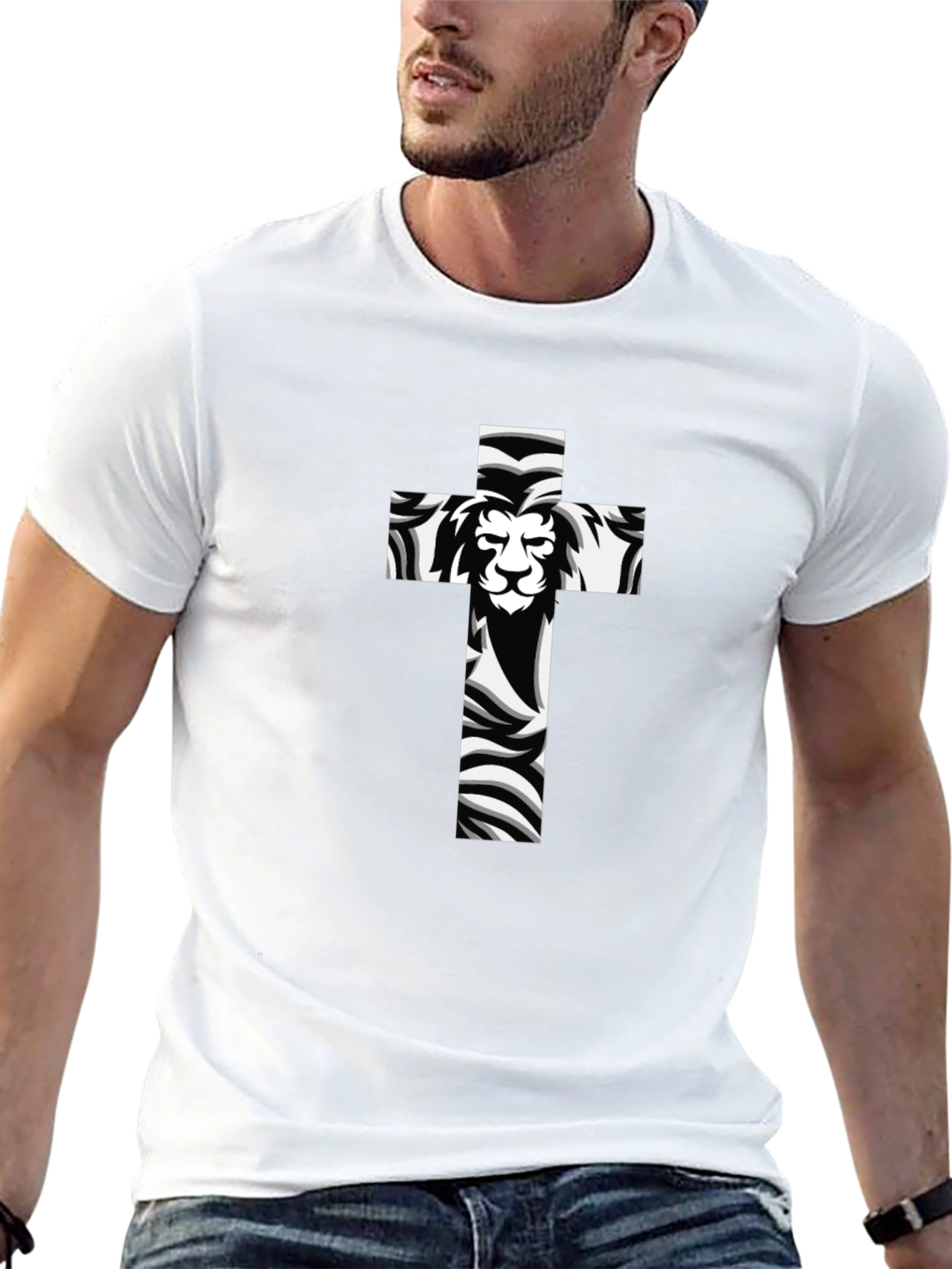 Lion Cross Graphic Black T-Shirt