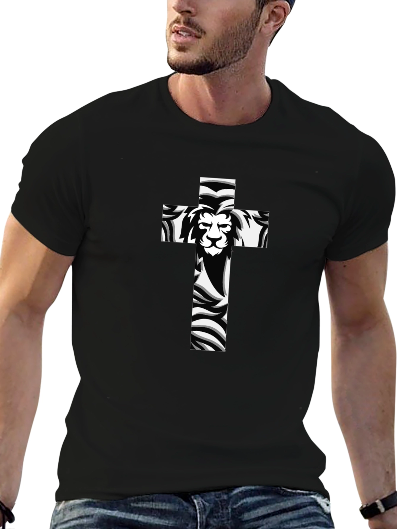 Lion Cross Graphic Black T-Shirt
