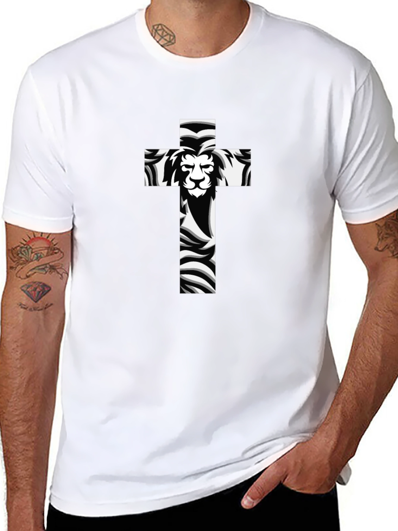 Lion Cross Graphic Black T-Shirt