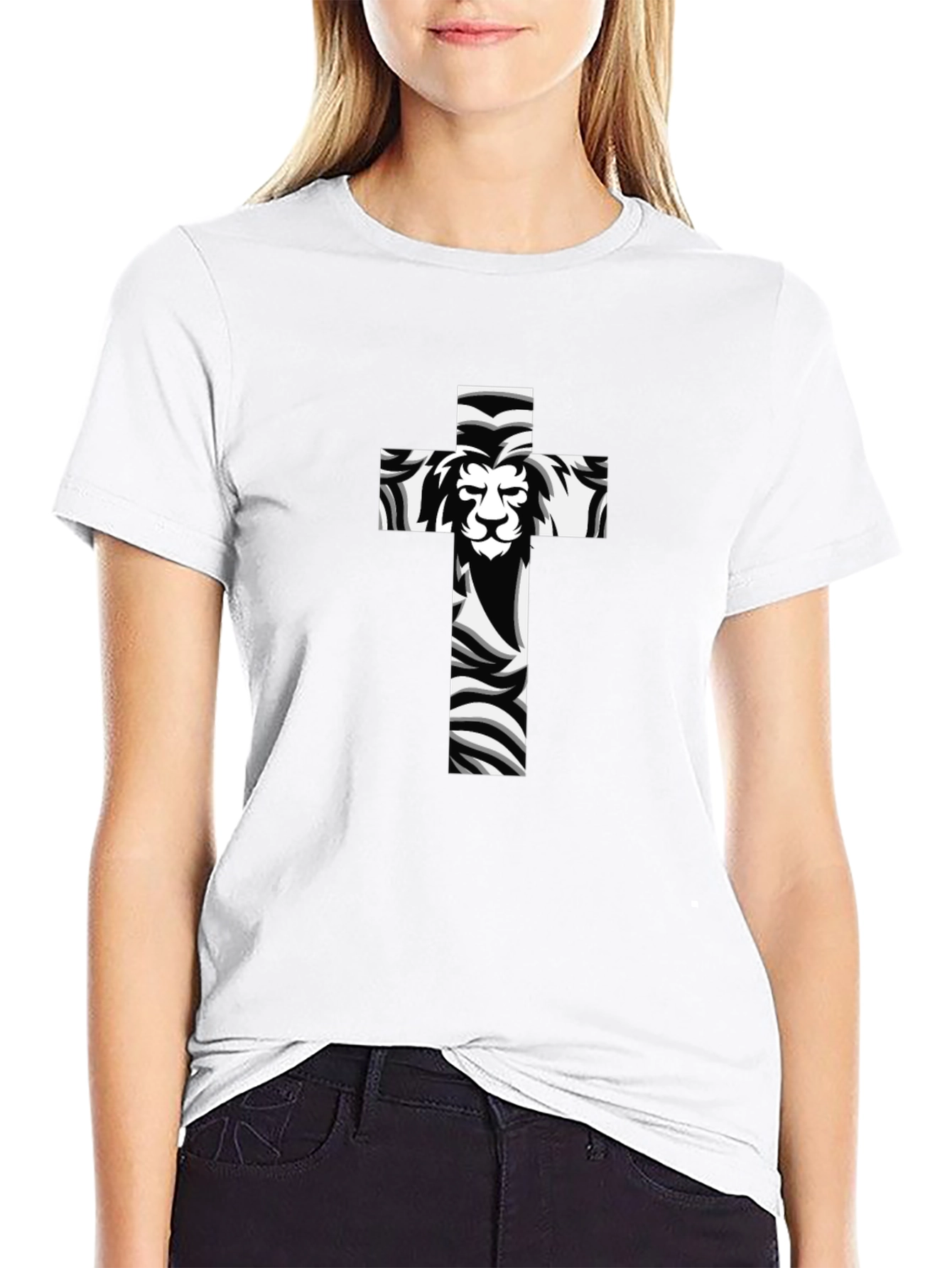 Lion Cross Graphic Black T-Shirt