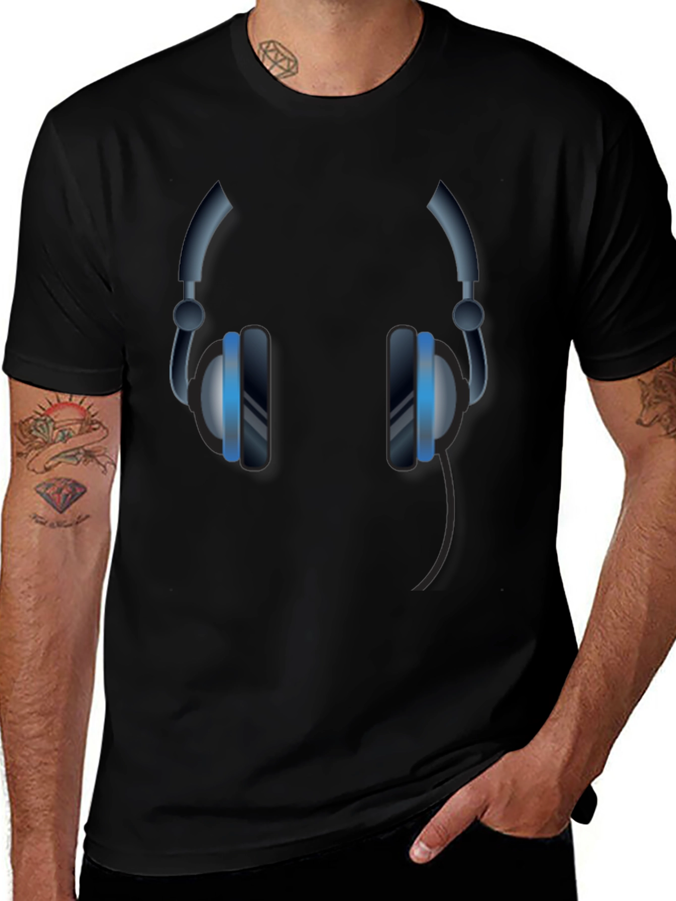 Cool Headphones Graphic Black T-Shirt