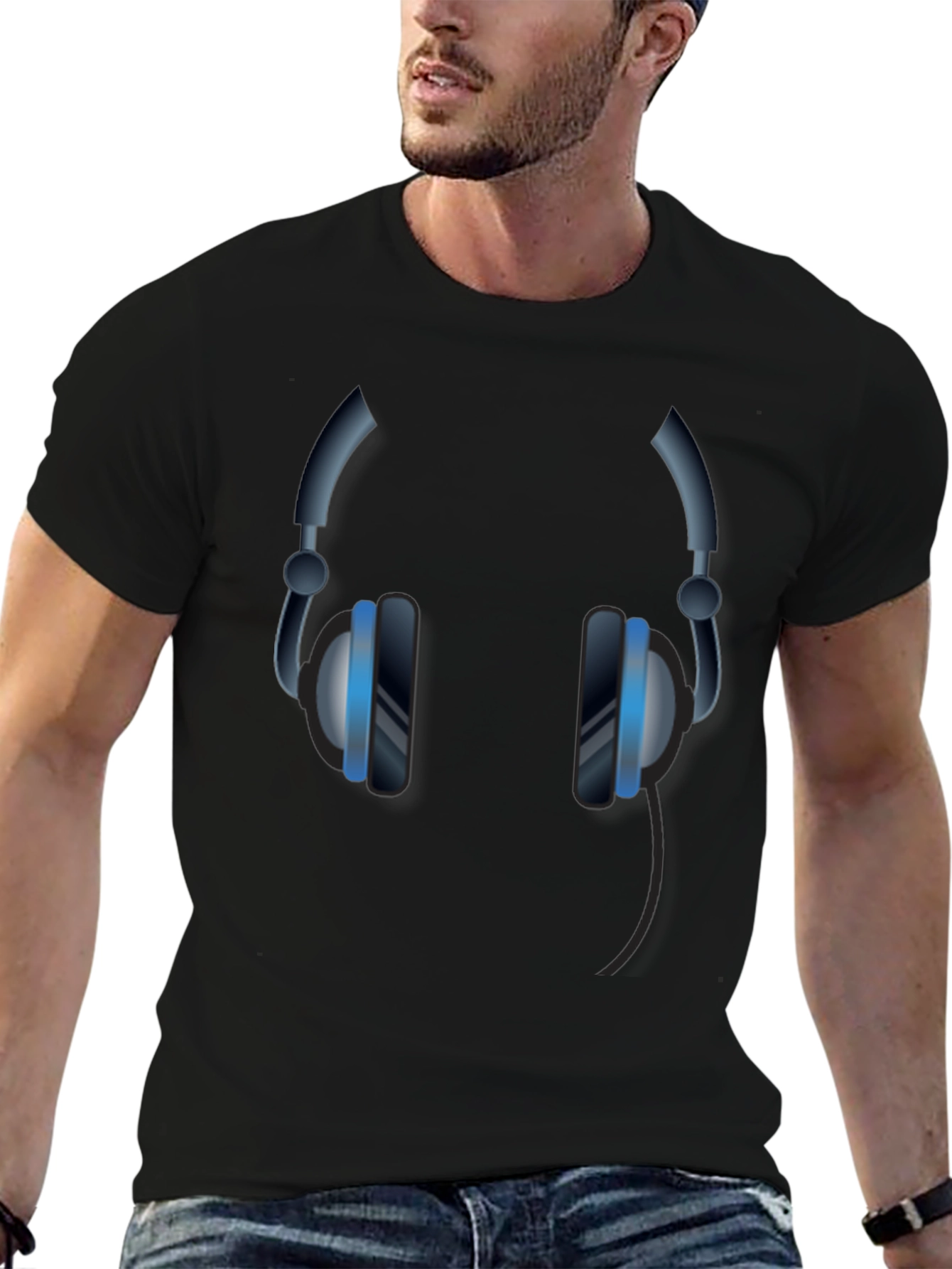 Cool Headphones Graphic Black T-Shirt