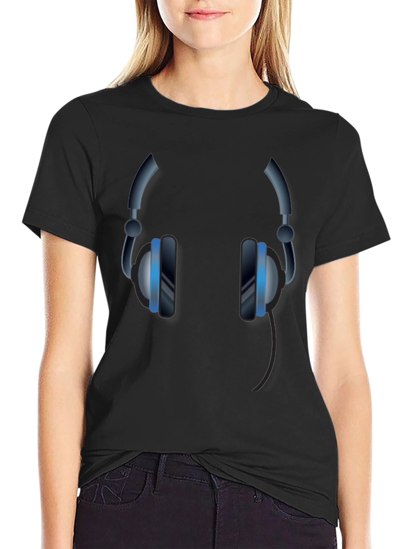 Cool Headphones Graphic Black T-Shirt