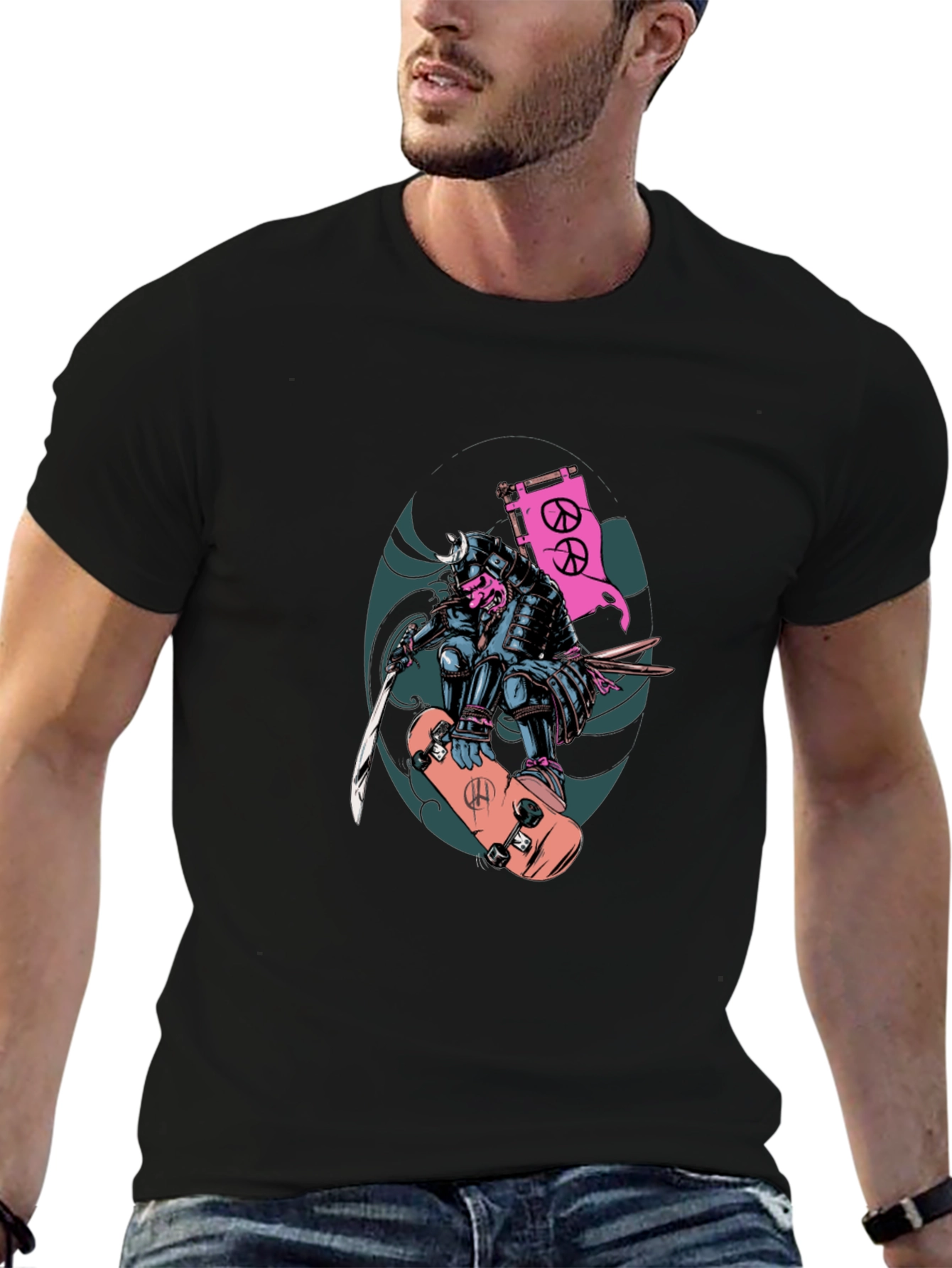 Skateboarding Samurai Graphic T-Shirt