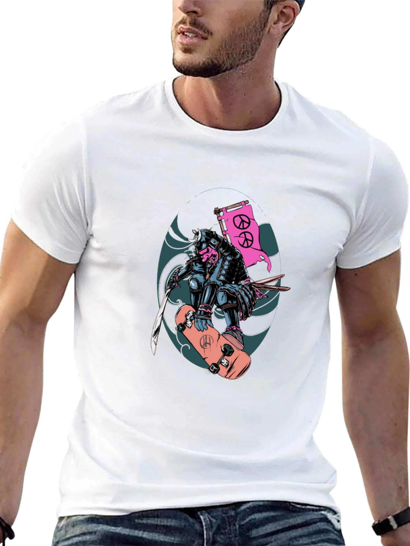 Skateboarding Samurai Graphic T-Shirt