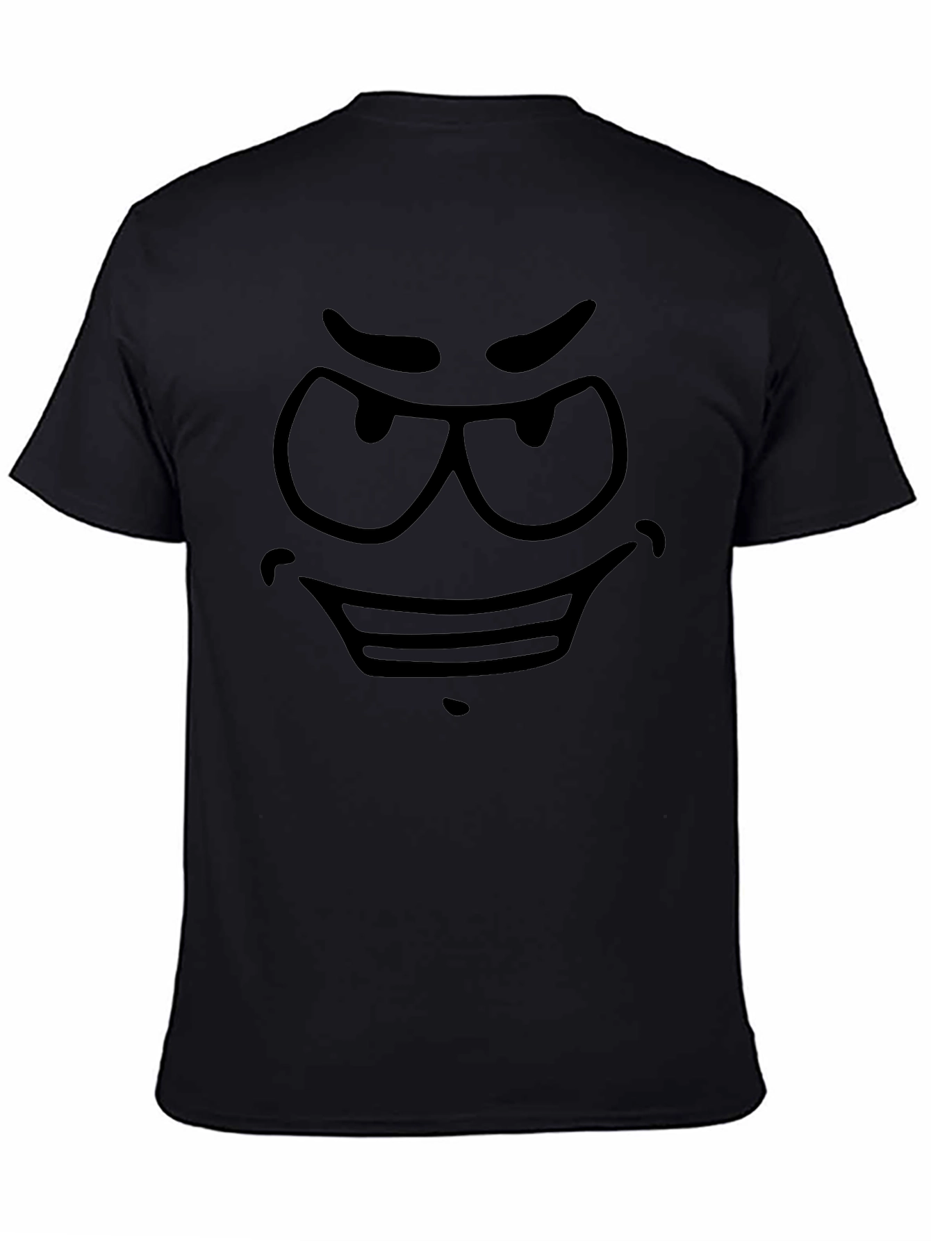 Mens Black Cartoon Face Graphic T-Shirt