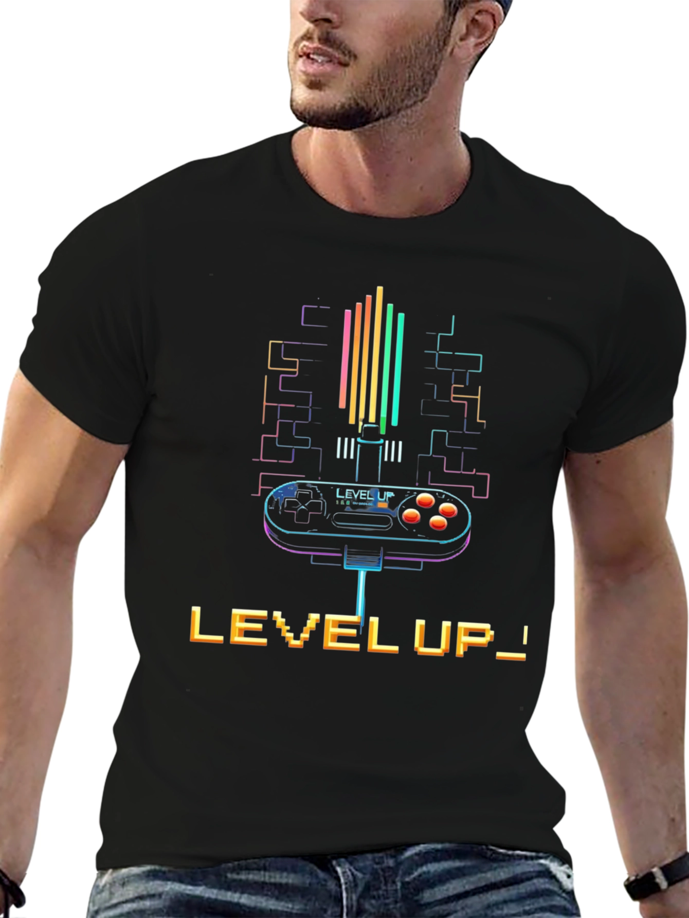 Level Up! Retro Gamer Black T-Shirt