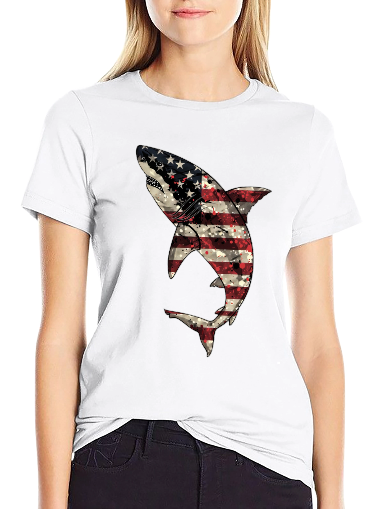 Patriotic Shark T-Shirt - USA Flag Design