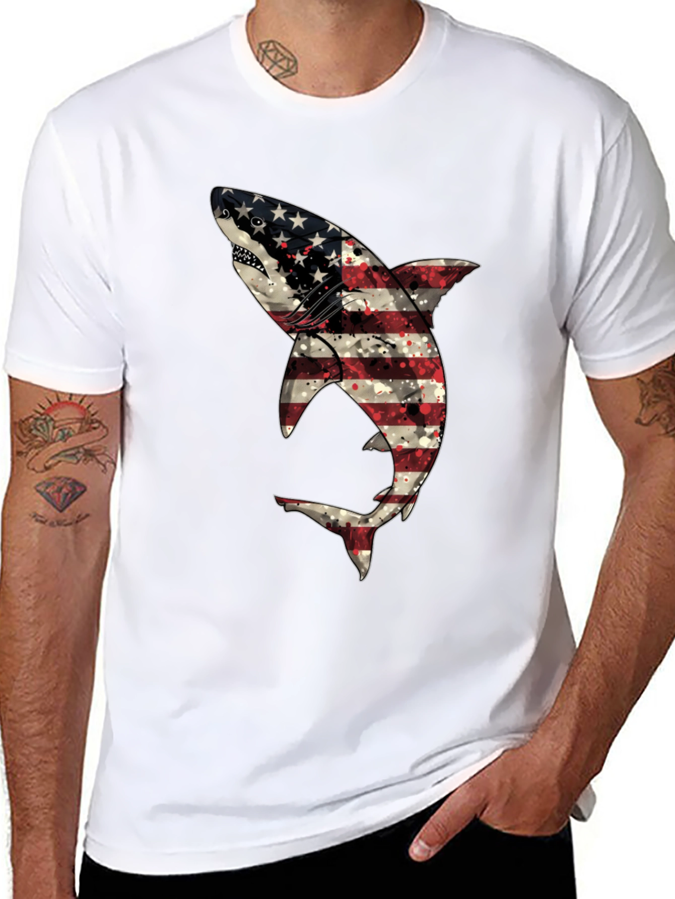 Patriotic Shark T-Shirt - USA Flag Design