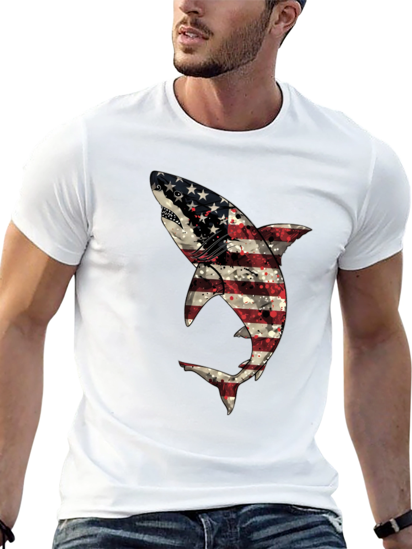 Patriotic Shark T-Shirt - USA Flag Design