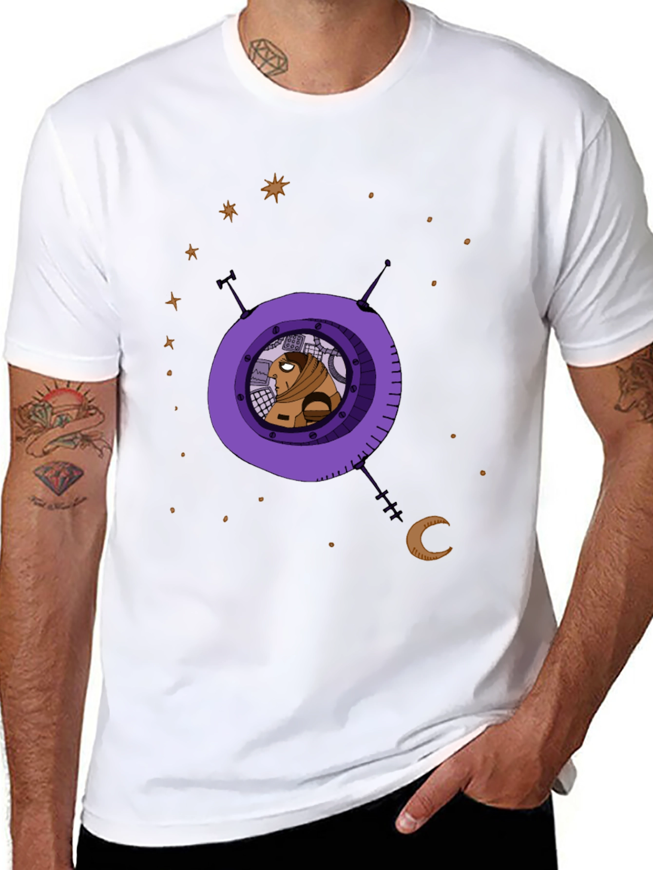 Astronaut in Space Graphic Print Black T-Shirt