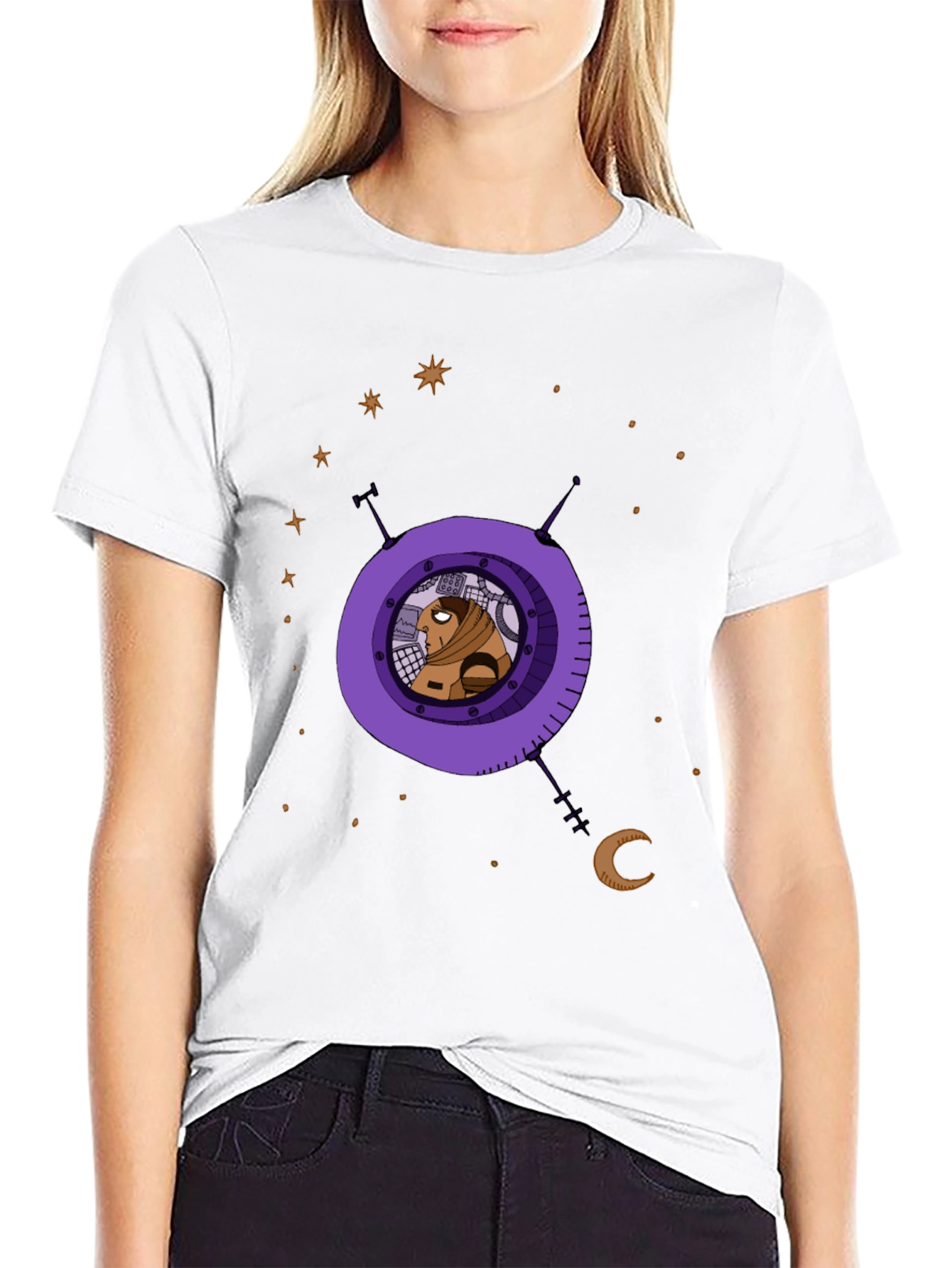 Astronaut in Space Graphic Print Black T-Shirt