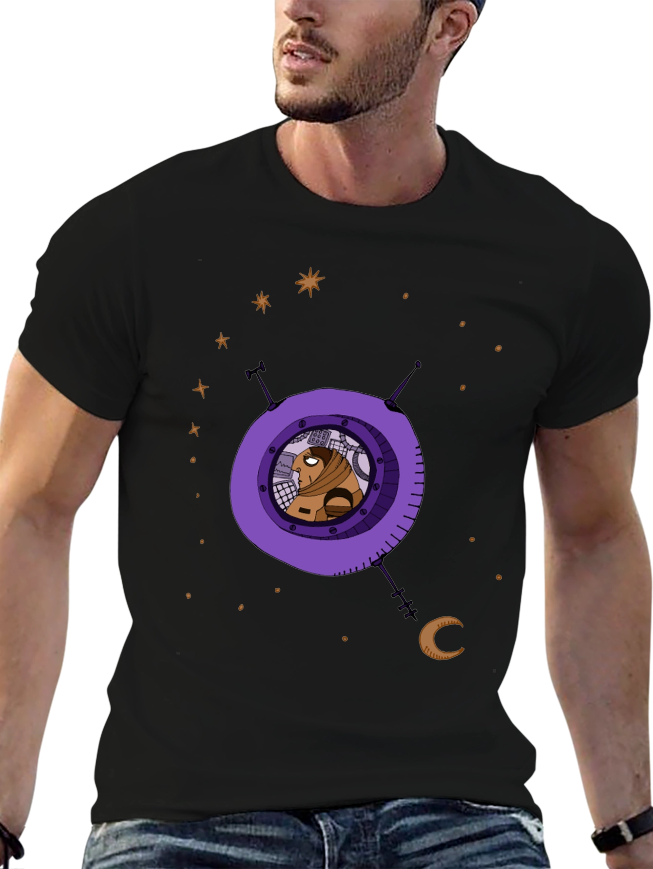 Astronaut in Space Graphic Print Black T-Shirt