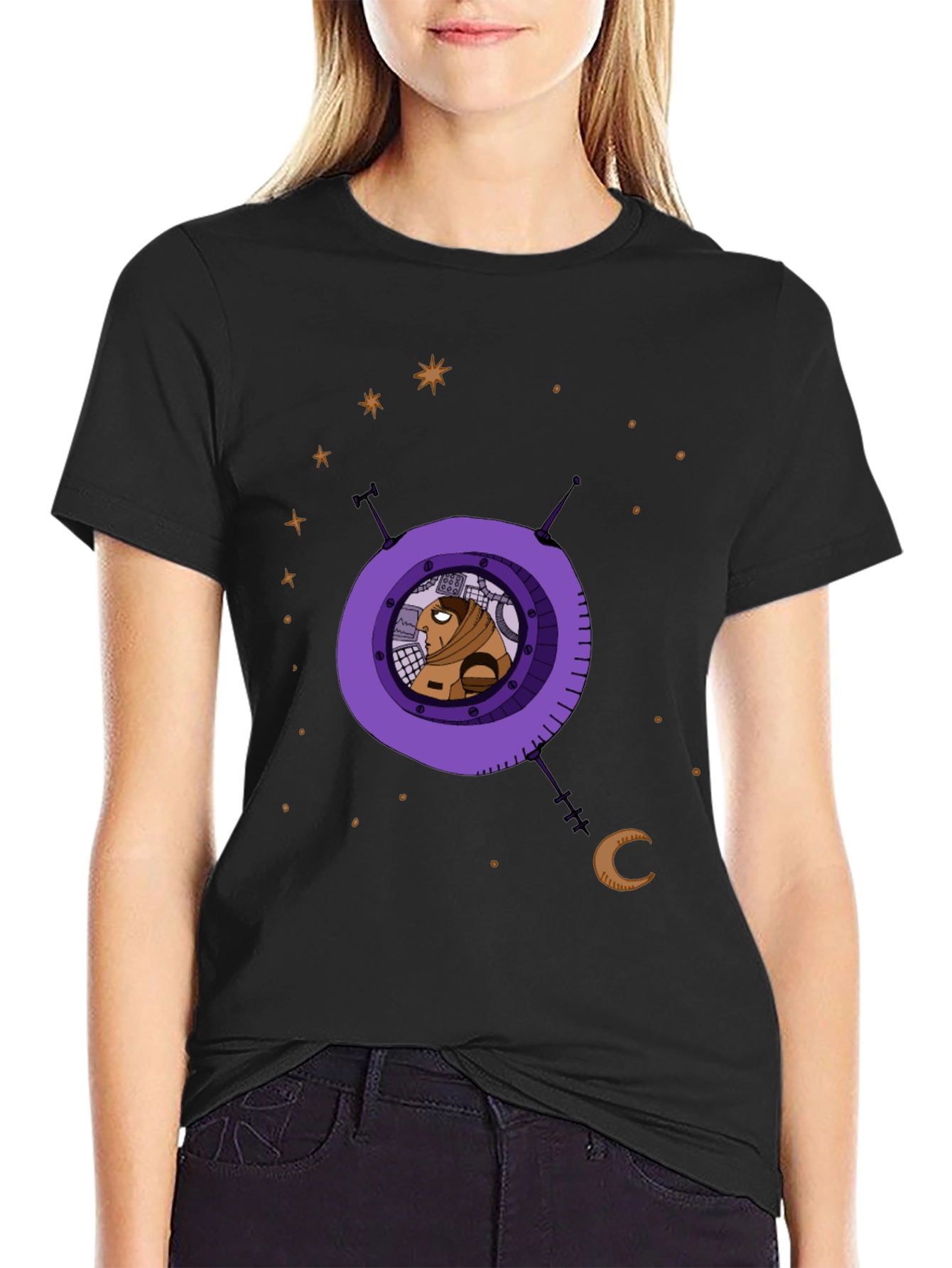 Astronaut in Space Graphic Print Black T-Shirt