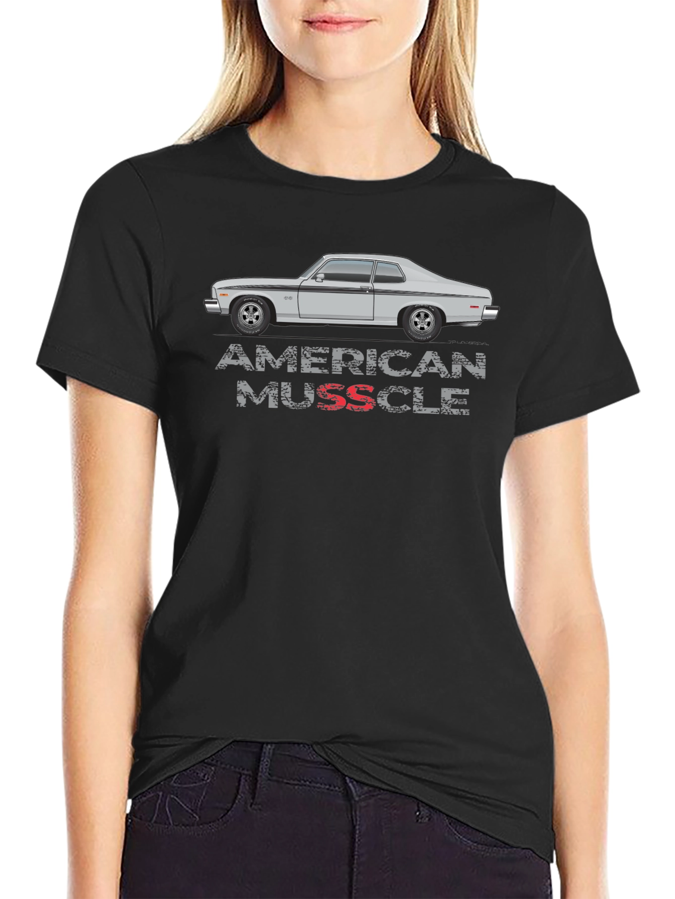 American Muscle Car Graphic Tee - Black Cotton