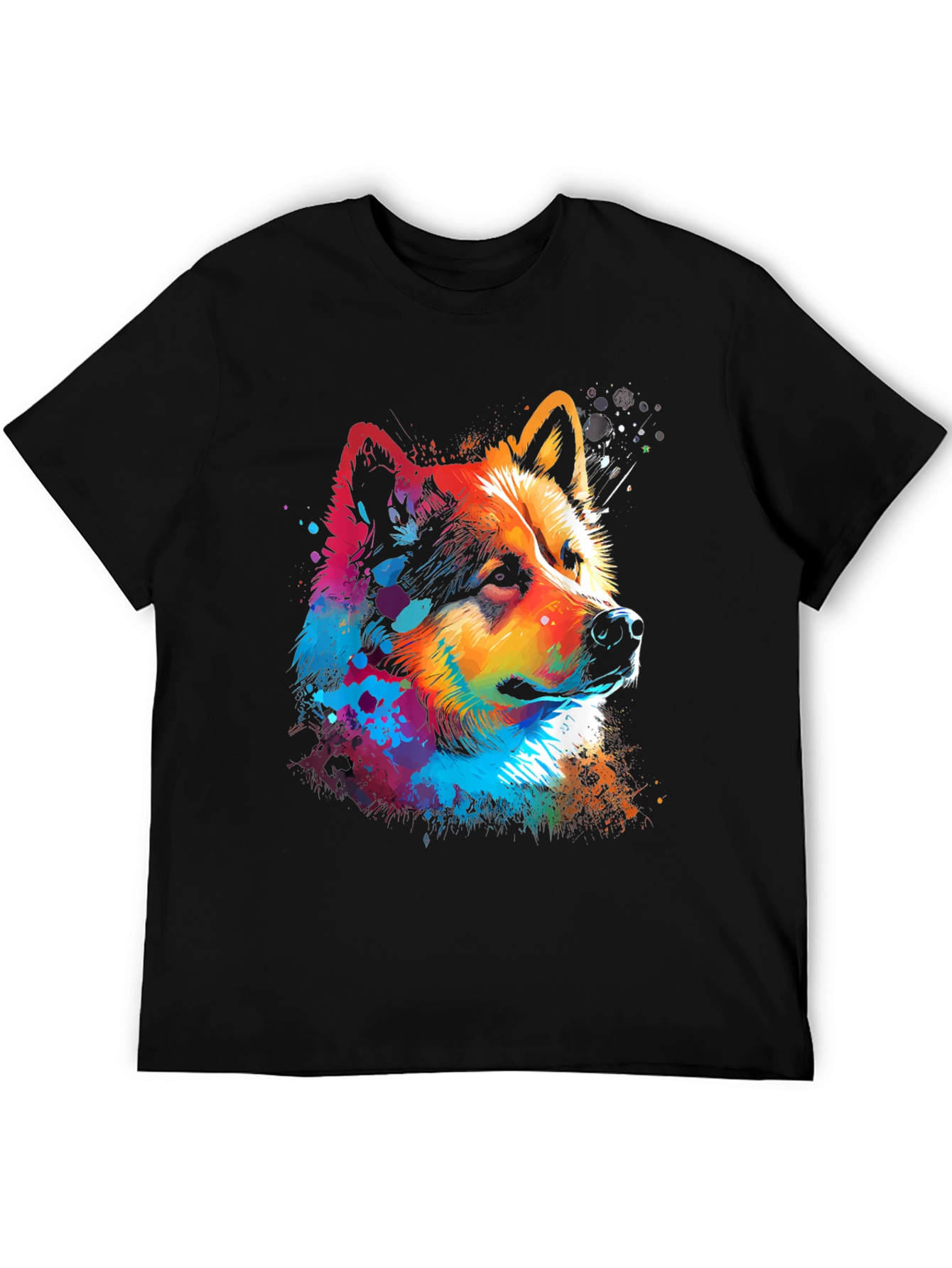Vibrant Dog Graphic Black T-Shirt