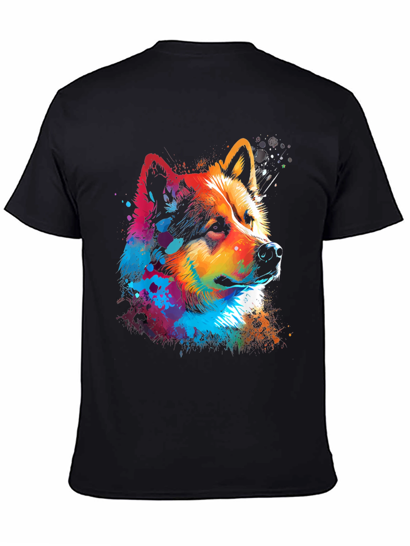 Vibrant Dog Graphic Black T-Shirt