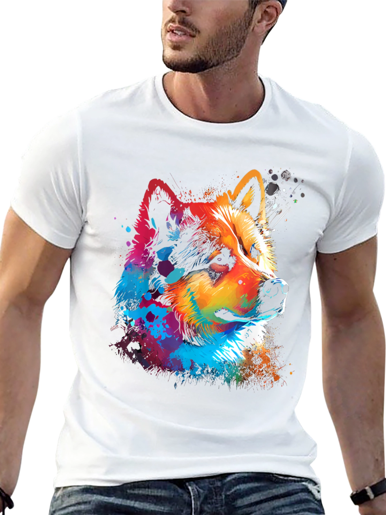 Vibrant Dog Graphic Black T-Shirt