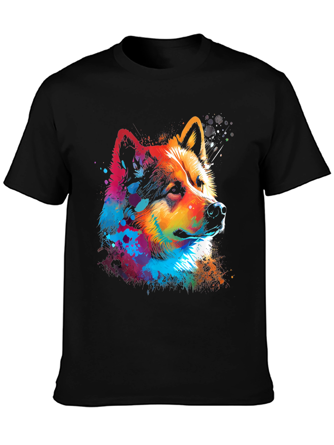 Vibrant Dog Graphic Black T-Shirt