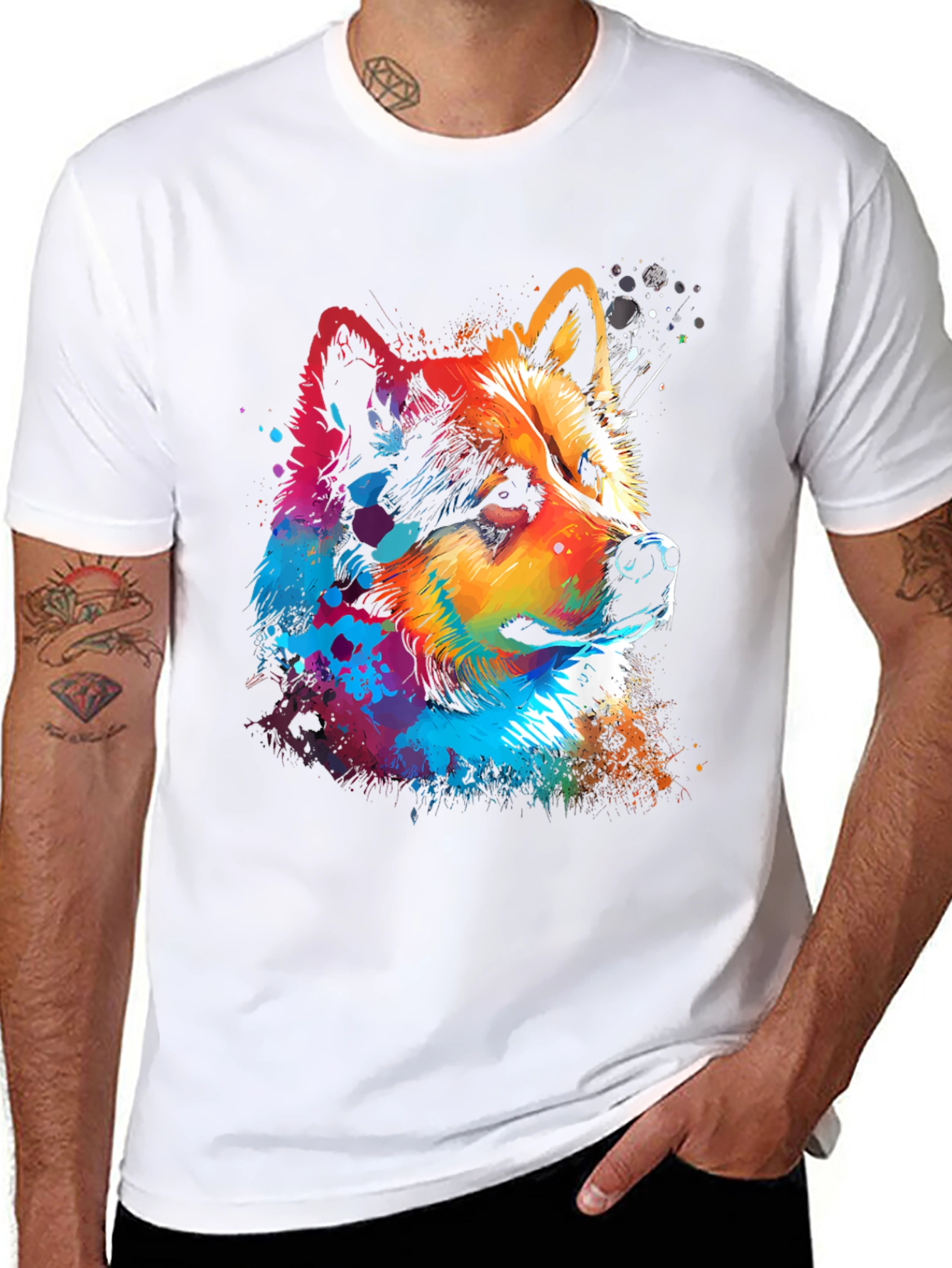 Vibrant Dog Graphic Black T-Shirt