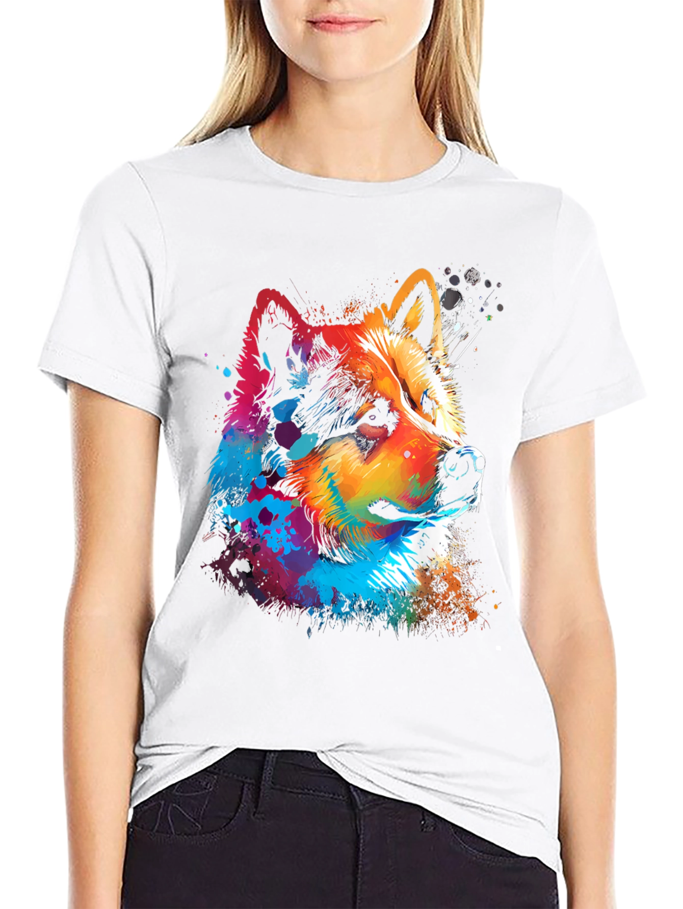 Vibrant Dog Graphic Black T-Shirt