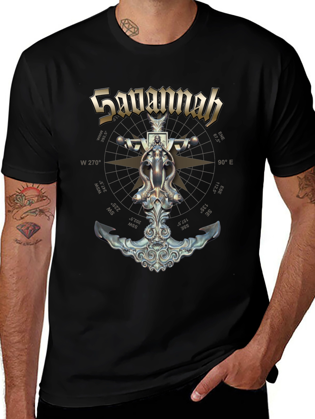 Savannah Compass Anchor Graphic Black T-Shirt