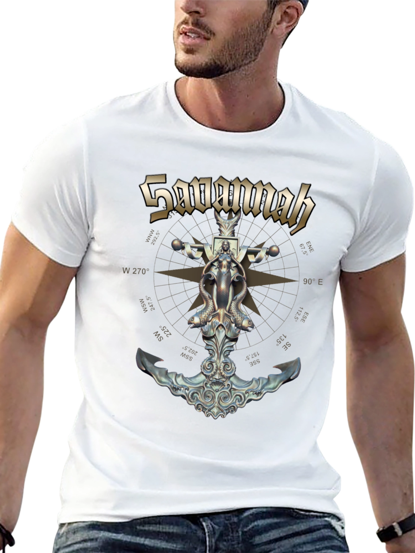 Savannah Compass Anchor Graphic Black T-Shirt