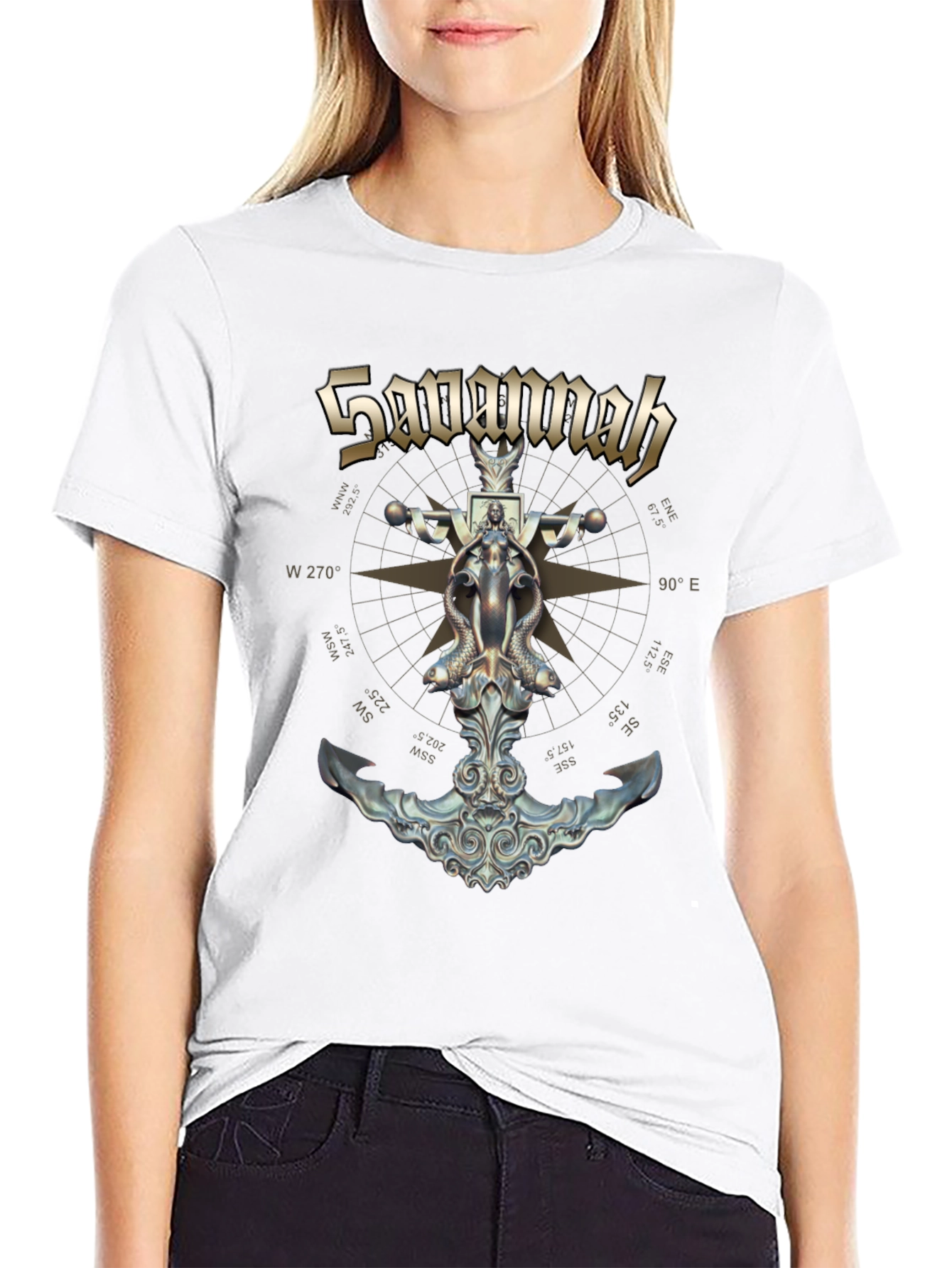 Savannah Compass Anchor Graphic Black T-Shirt