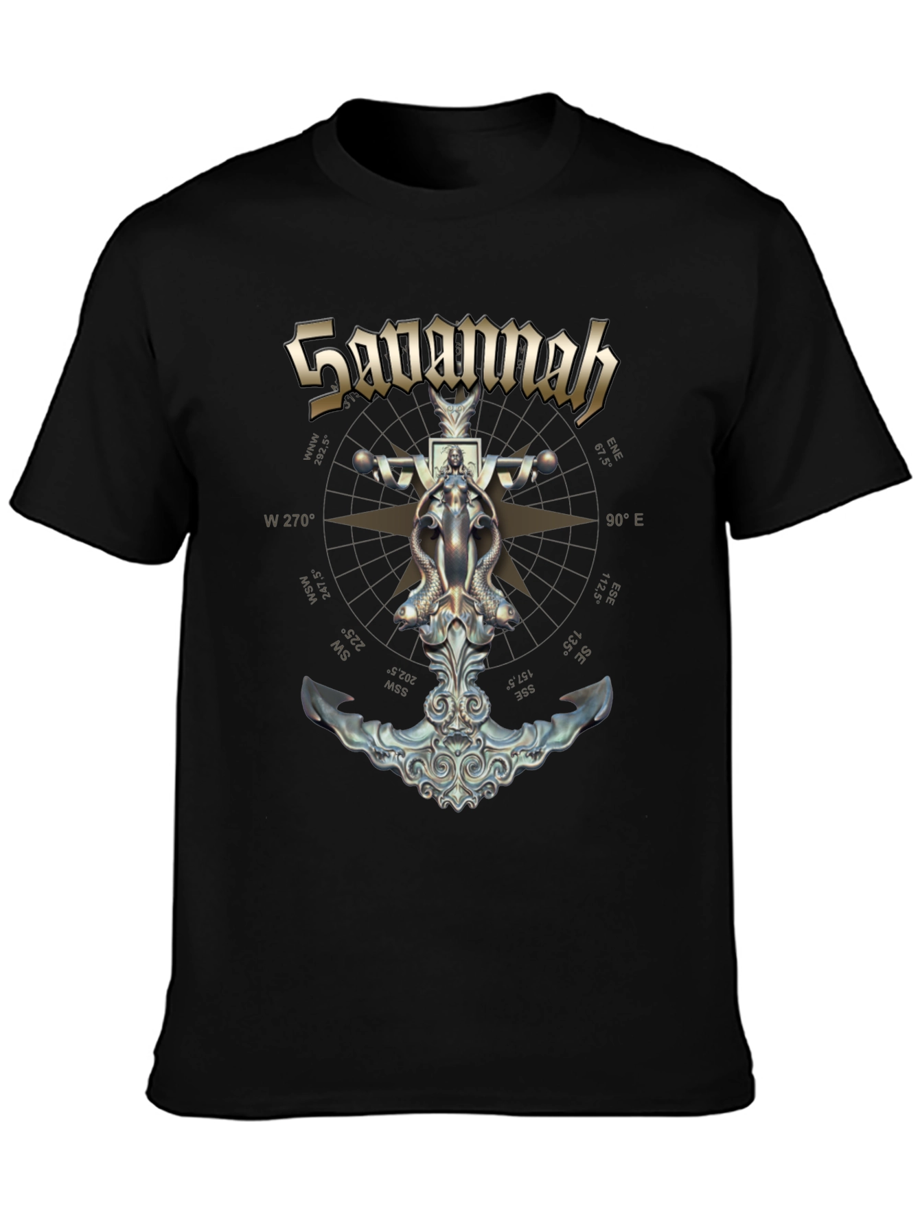 Savannah Compass Anchor Graphic Black T-Shirt