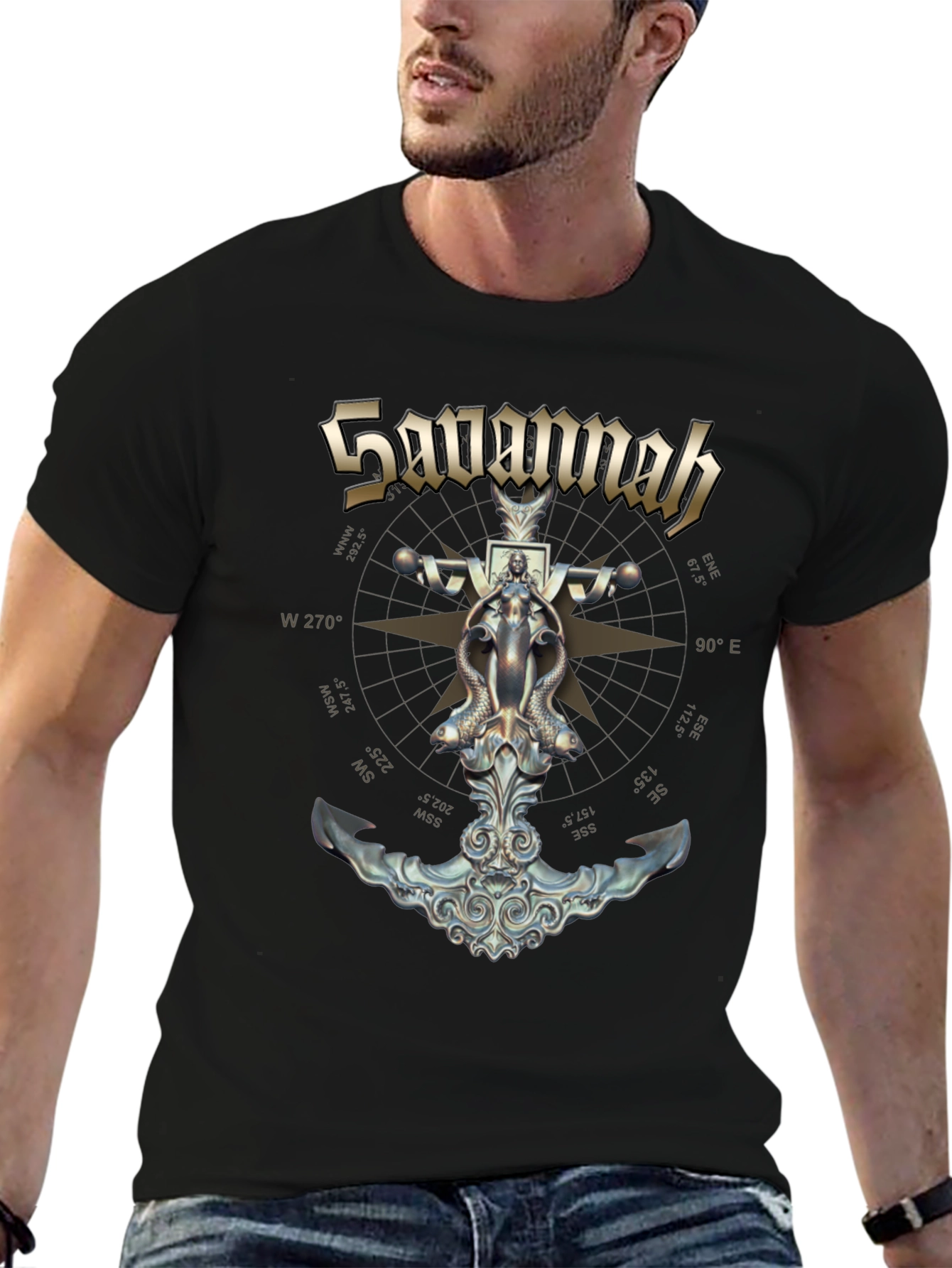 Savannah Compass Anchor Graphic Black T-Shirt