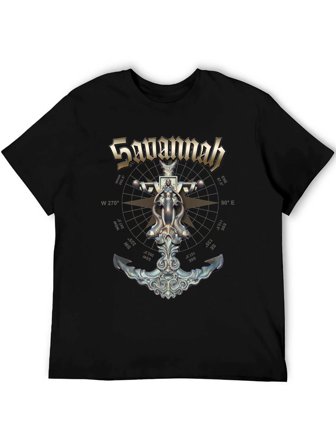 Savannah Compass Anchor Graphic Black T-Shirt