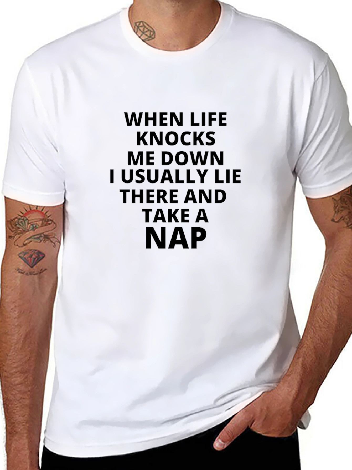 Sarcastic Black T-Shirt: When Life Knocks Me Down