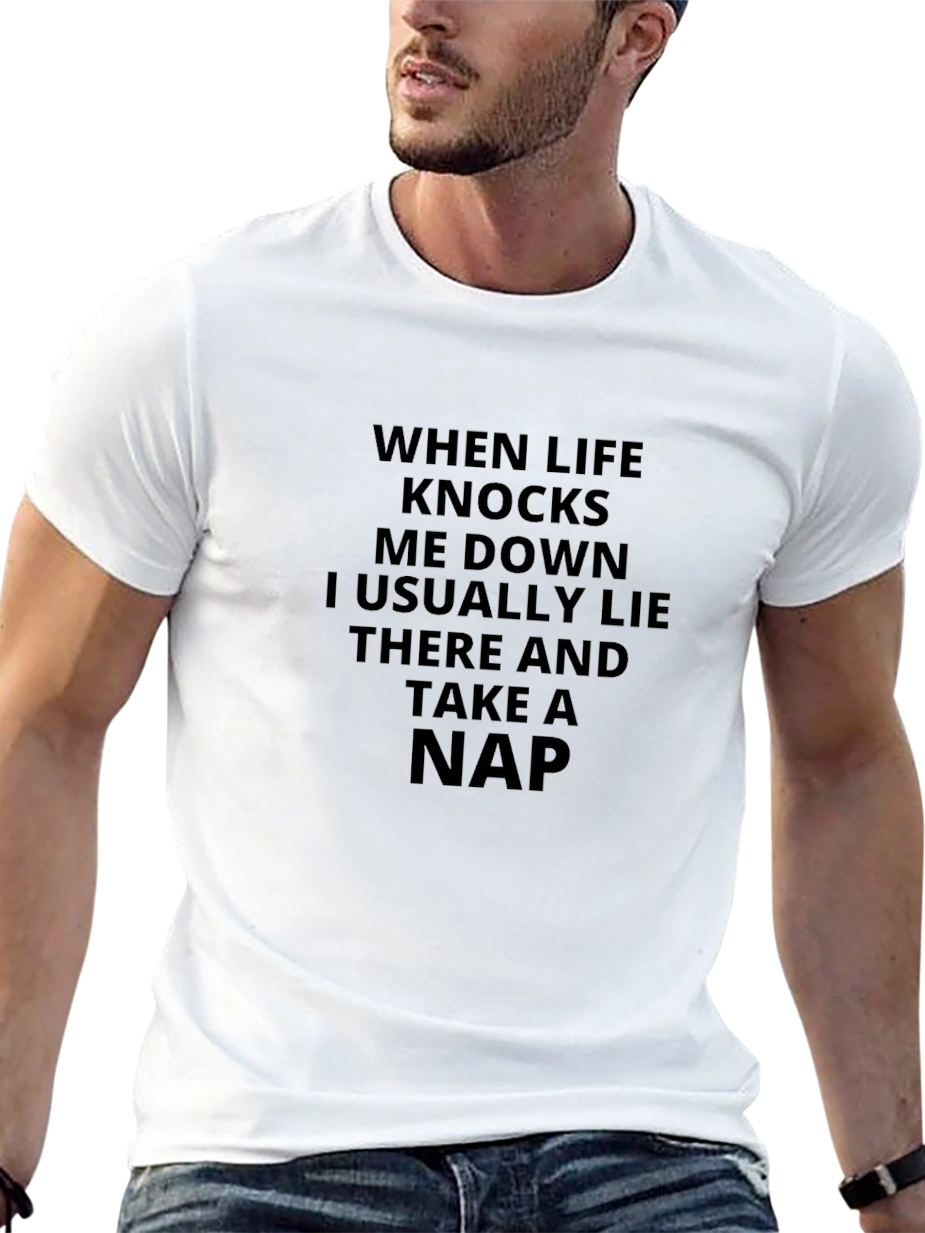 Sarcastic Black T-Shirt: When Life Knocks Me Down