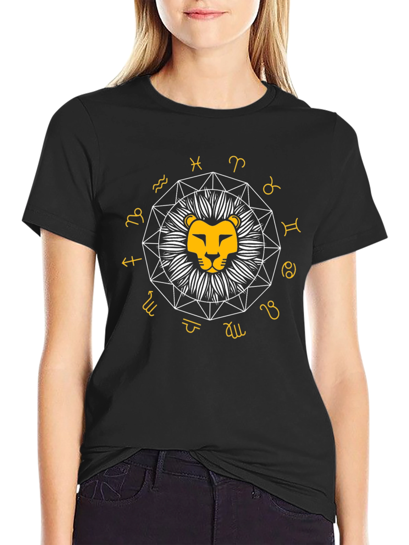 Zodiac Lion Graphic T-Shirt - Black